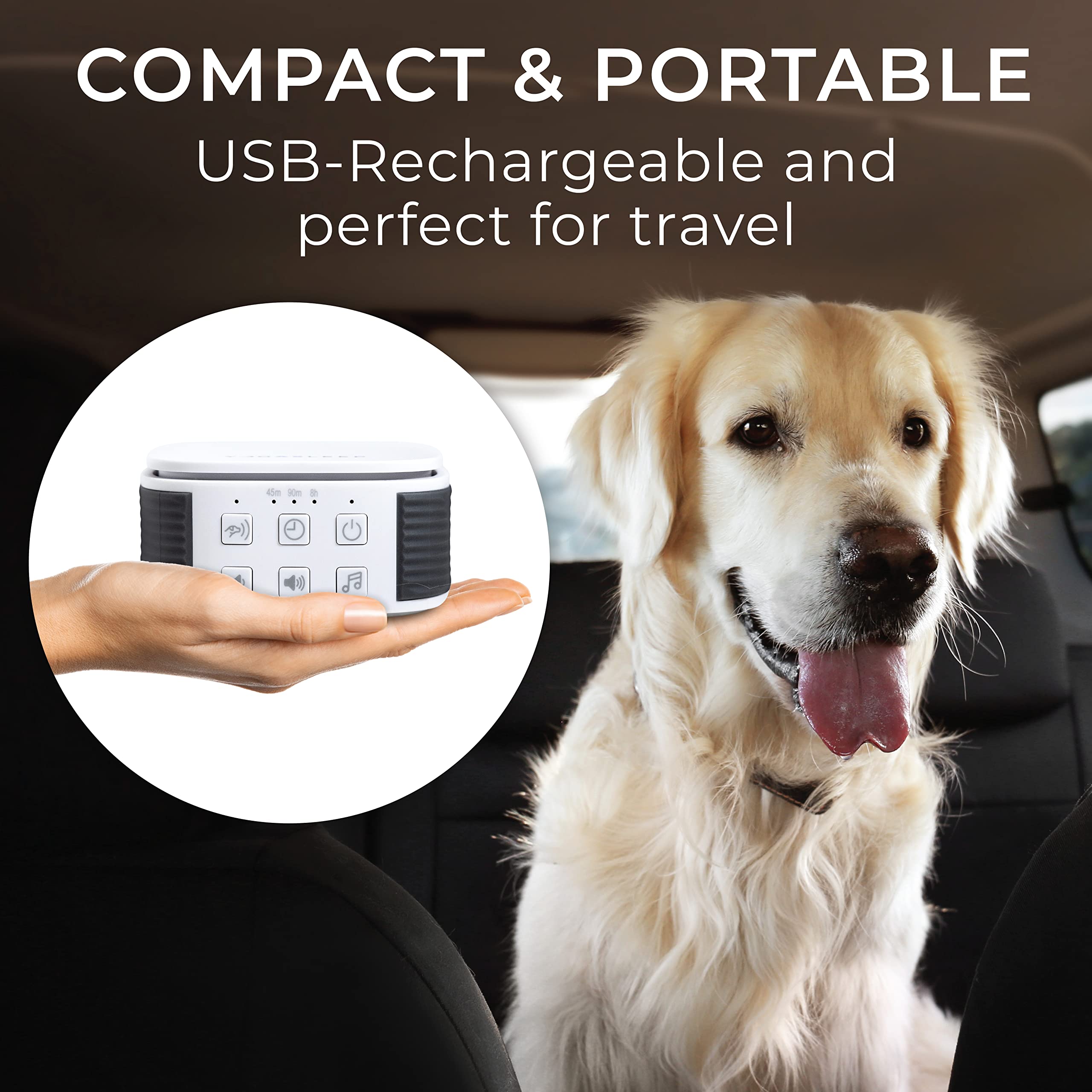 Yogasleep Pawzz Travel White Noise Machine for Dogs & All Pets. Compact Size, Integrated Bark Sensor, 6 Automatic Relaxing Natur