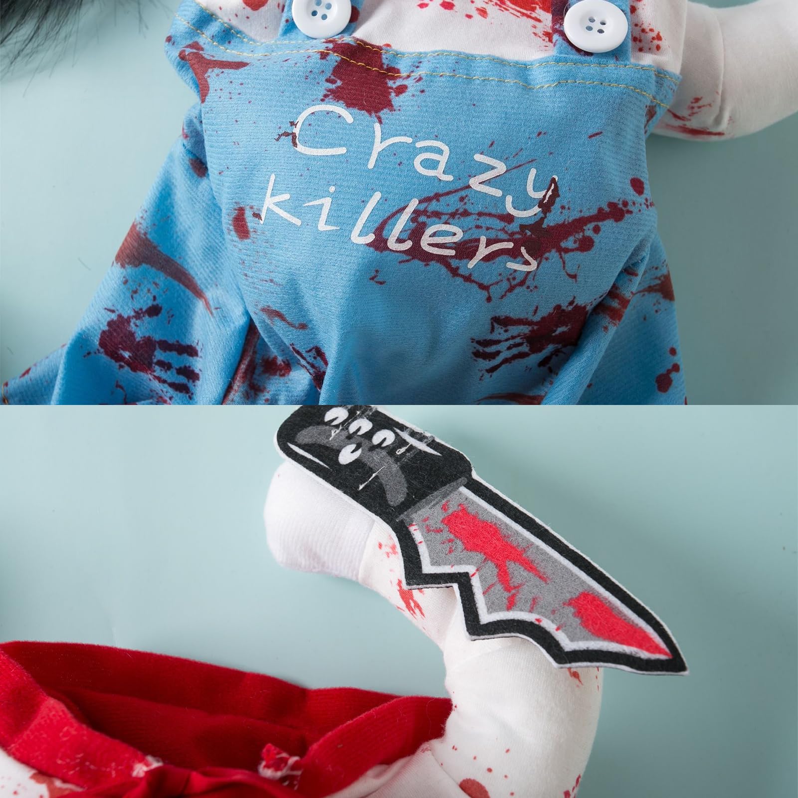 Dog Halloween Deadly Costume Set Cute Funny Cosplay Chucky Outfits Puppy Halloween Theme Party Clothes(X-Large)