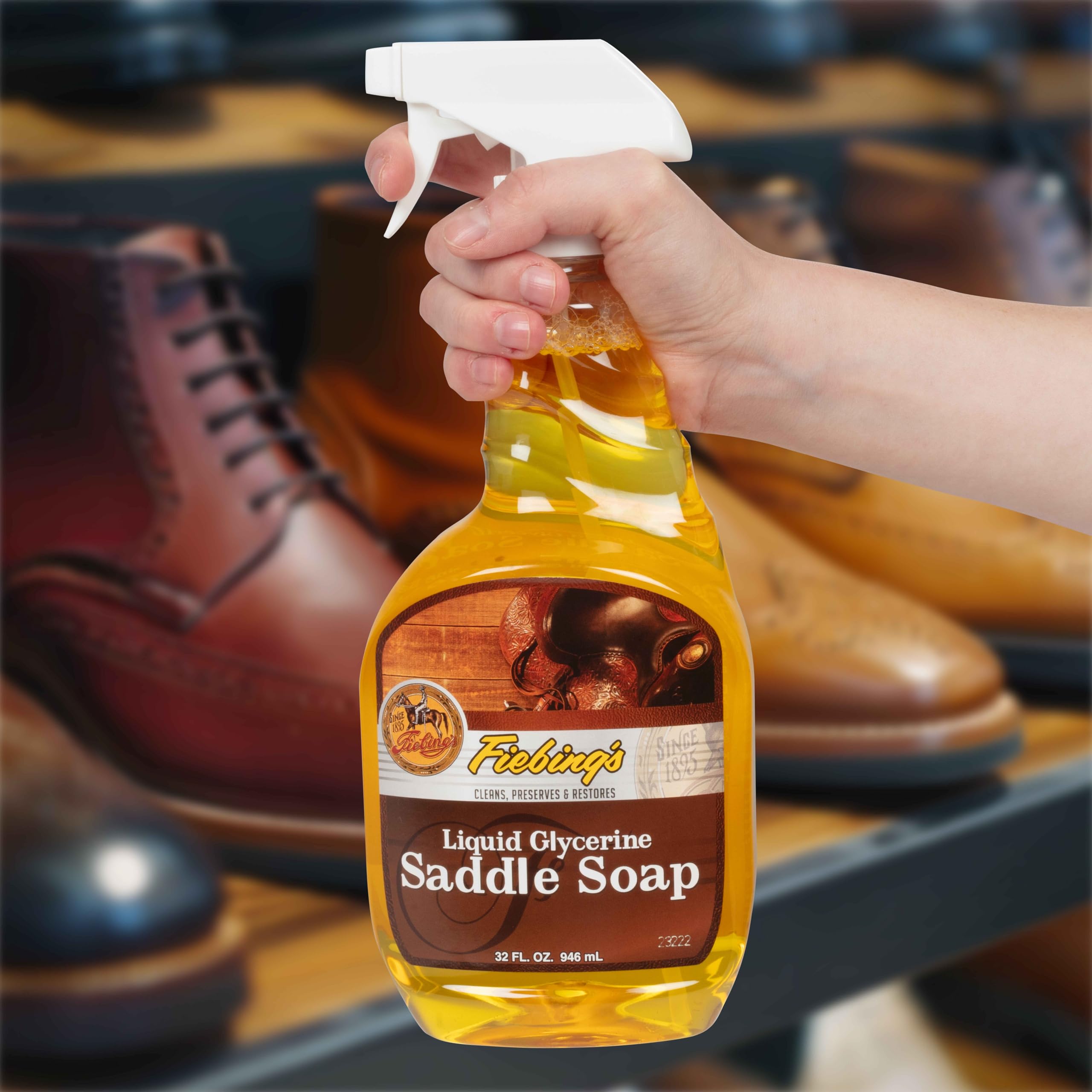 Tough 1 Fiebing's Liquid Glycerine Saddle Soap - 32 oz Leather Cleaner & Conditioner for Car Seats, Shoes, Bags & More