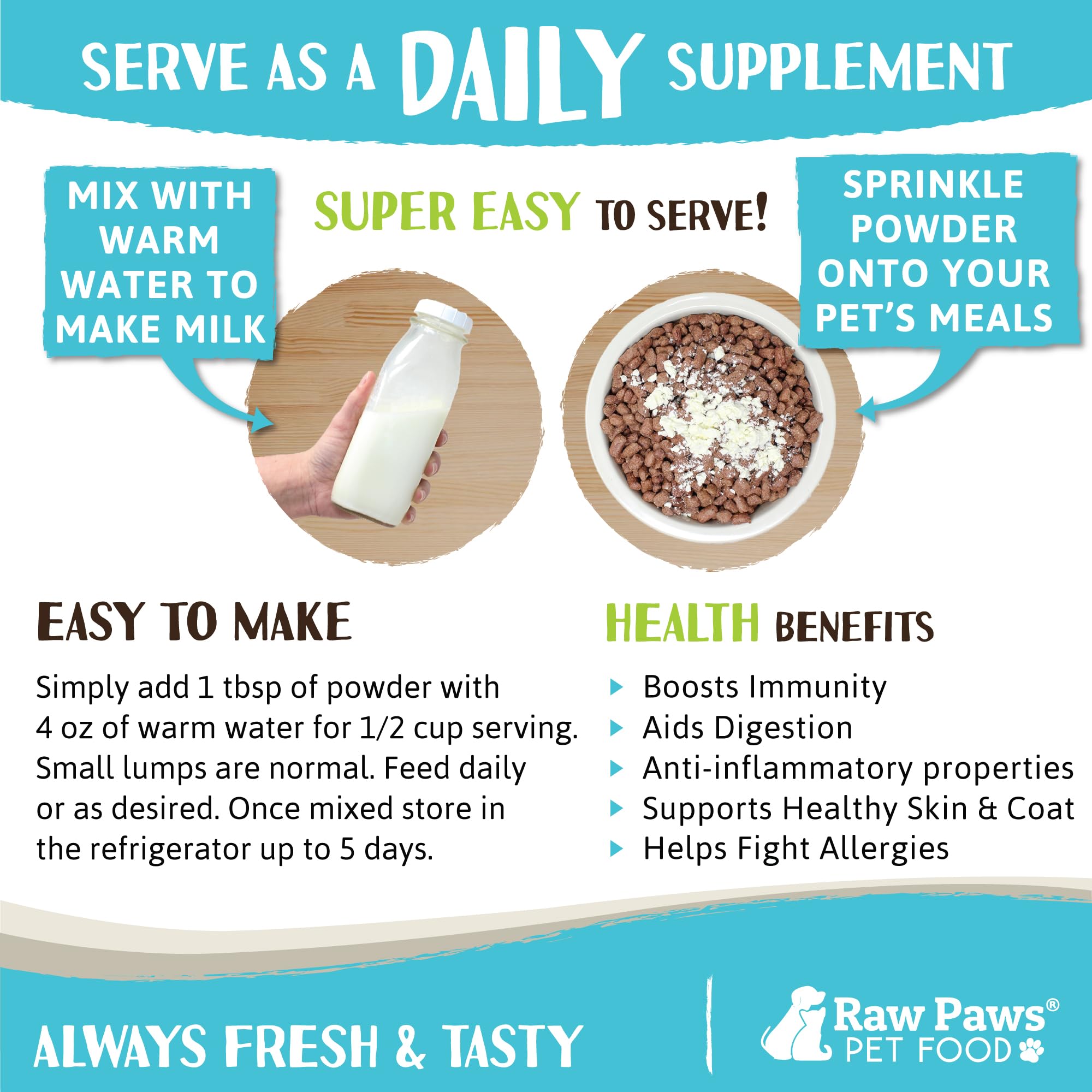 Raw Paws Whole Goat Milk Powder for Dogs and Cats, 7-oz - Made in USA - Powdered Goat Milk Dog Food Topper - Pet Nutritional Sup