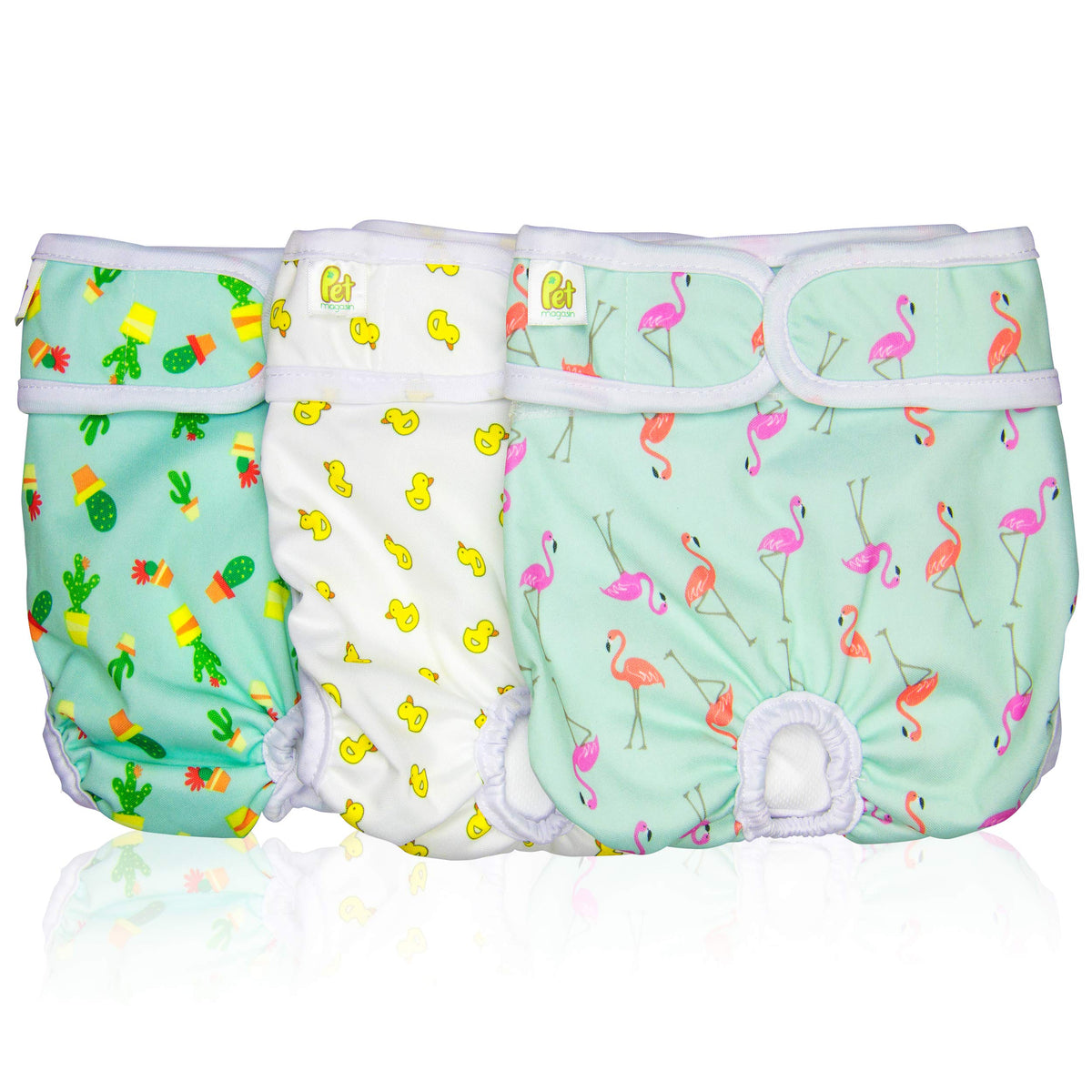 Pet Magasin Luxury Reusable Dog Diapers (3-Pack) - Durable & Washable Sanitary Wraps Panties For Female Pets With Strong & Flexible Velcro (Trending, Extra Small)