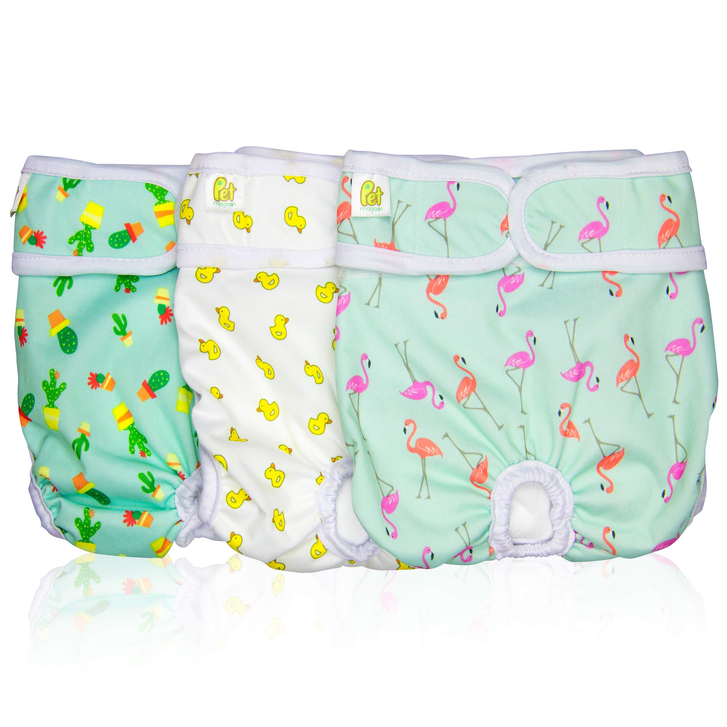 Pet Magasin Reusable Washable Dog Diapers (Pack Of 3), Highly Absorbent With Strong & Flexible Closure (Trending, X-Large (26'-32' Waist))