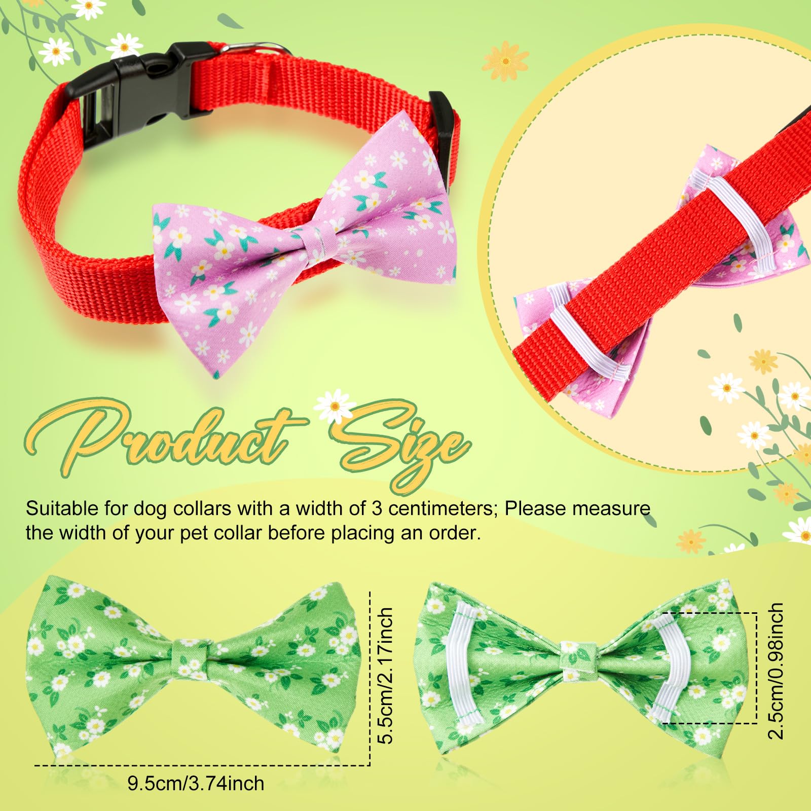 Hillban 50 Pieces Floral Collar Dog Bow Ties Flower Dog Collar Accessories Bow Ties Attachment With Elastic Bands Detachable Cha