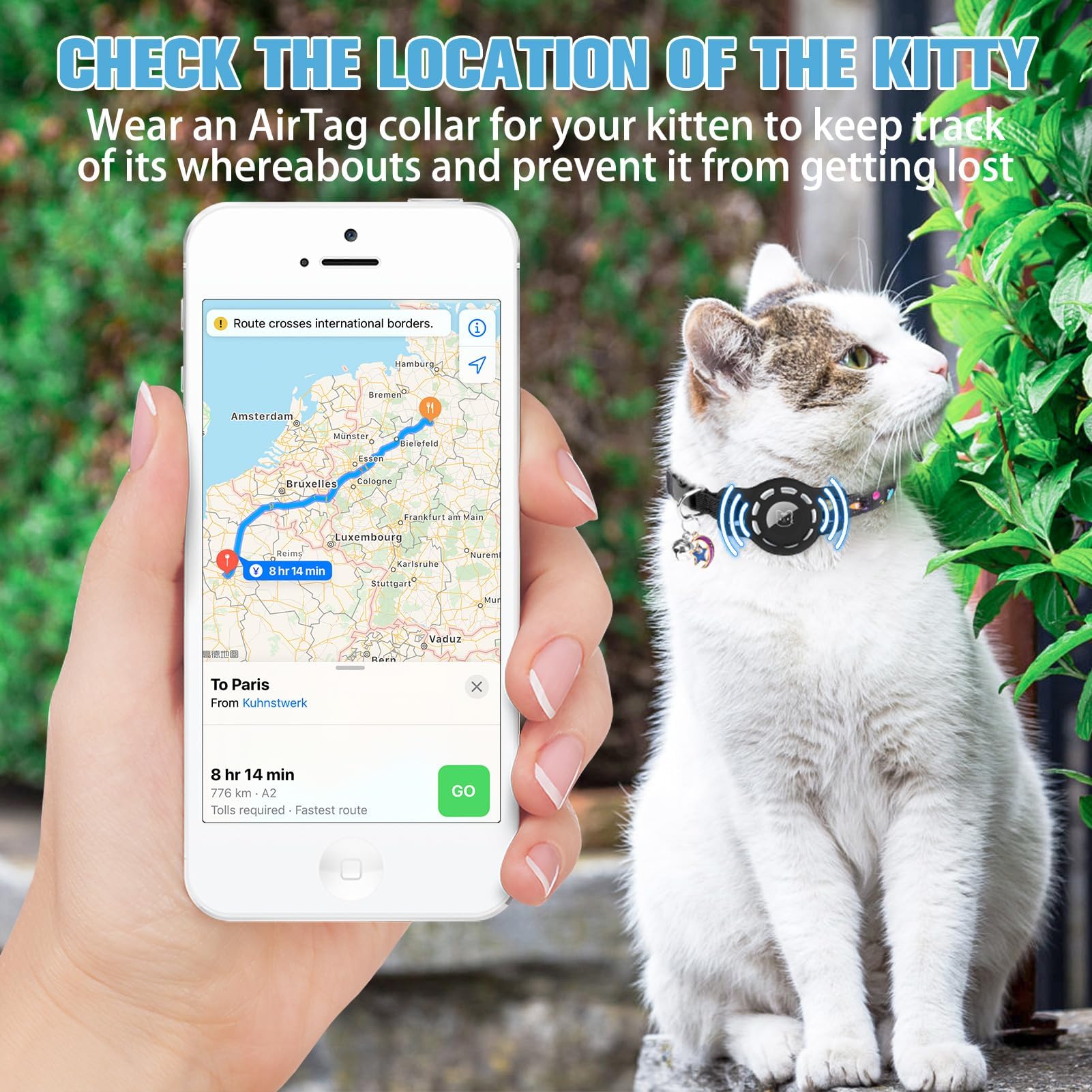Bingpet Airtag Cat Collar With Bells, Upgraded Safety Elastic Cat Collar With Airtag Cat Collar Holder, Anti-Lost Cat Collars Fo