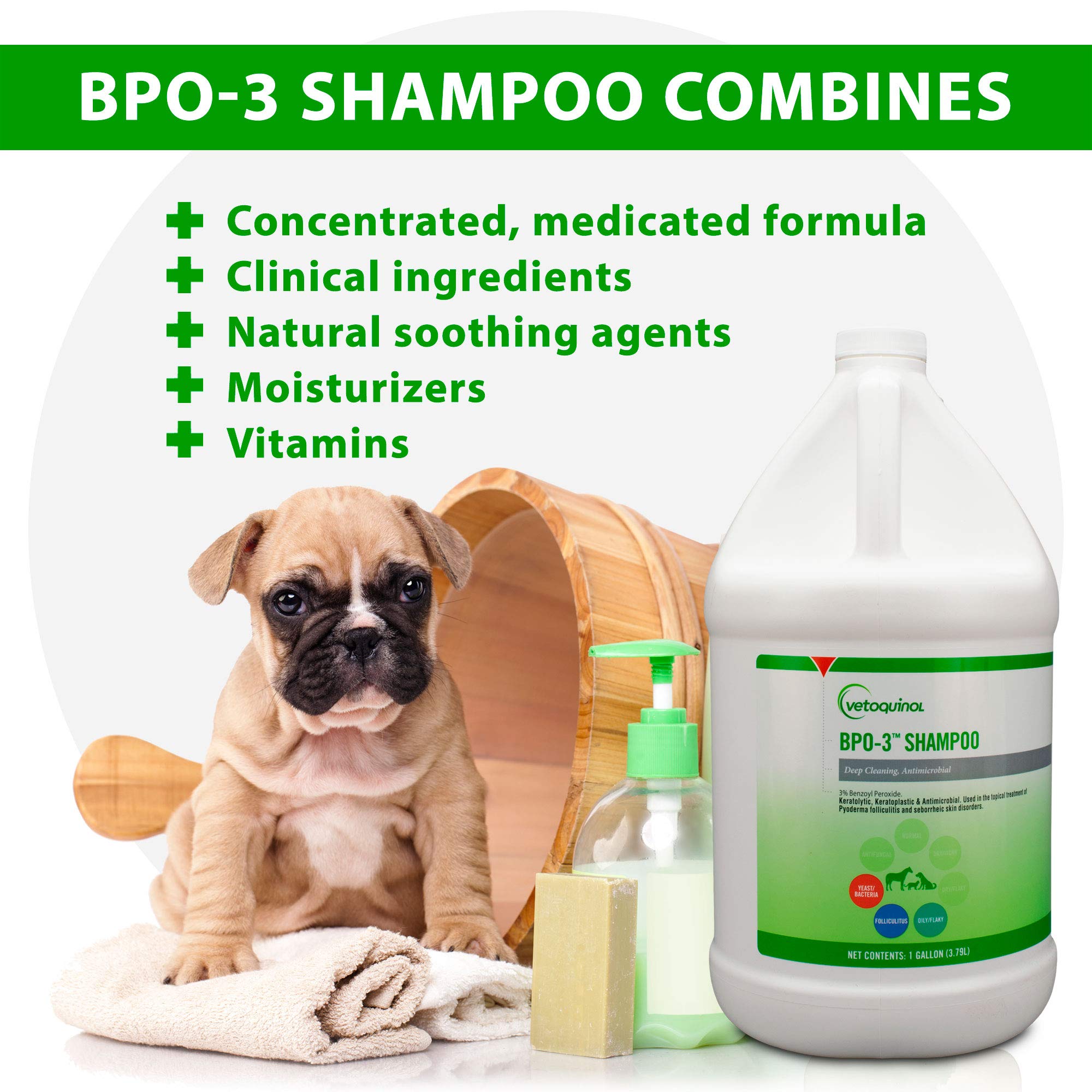 Vetoquinol Bpo-3 Shampoo For Dogs, Cats & Horses (3% Benzoyl Peroxide) - 128Oz - Deep Cleaning, Medicated Shampoo Opens & Flushe