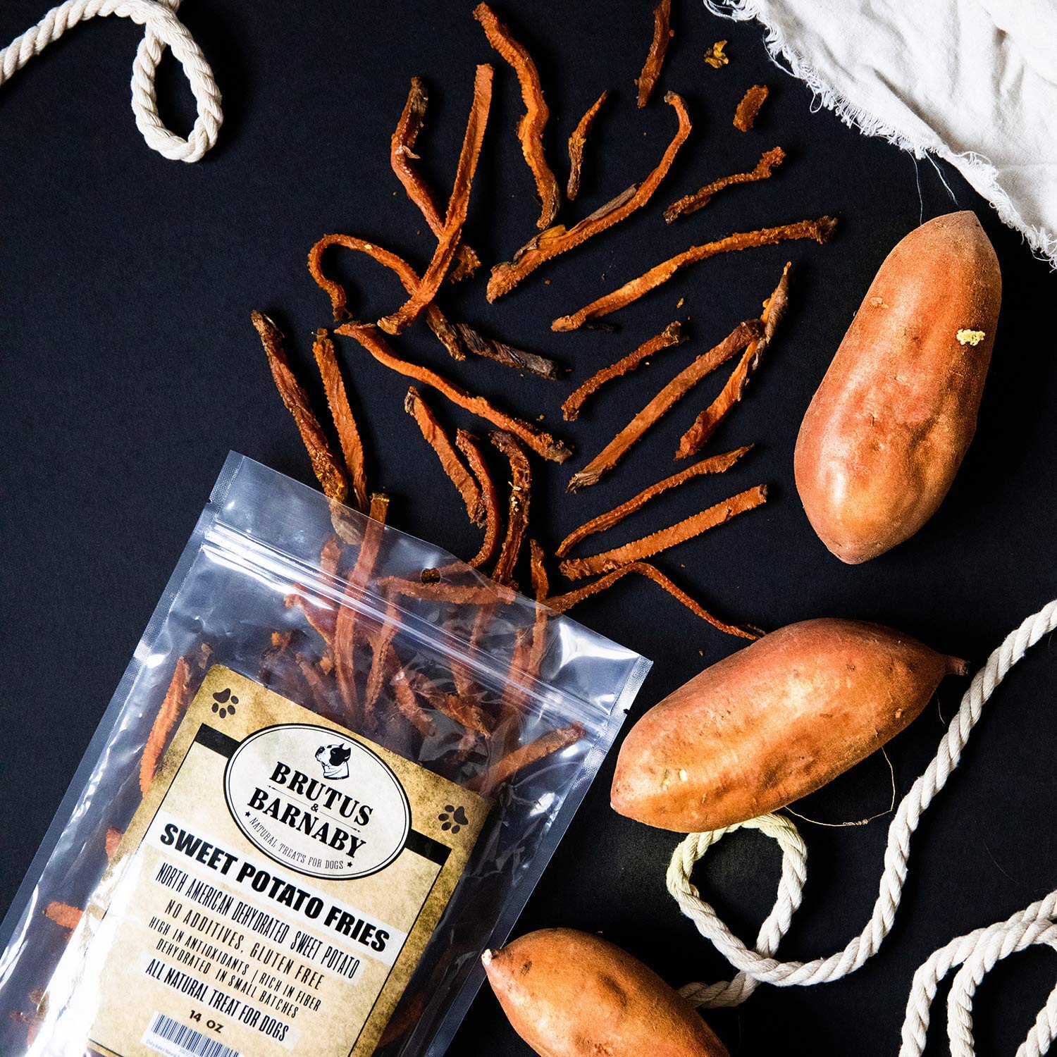 BRUTUS & BARNABY Sweet Potato Dog Treats- No Additive Dehydrated Sweet Potato Fries, Grain Free, Gluten Free and No Preservative