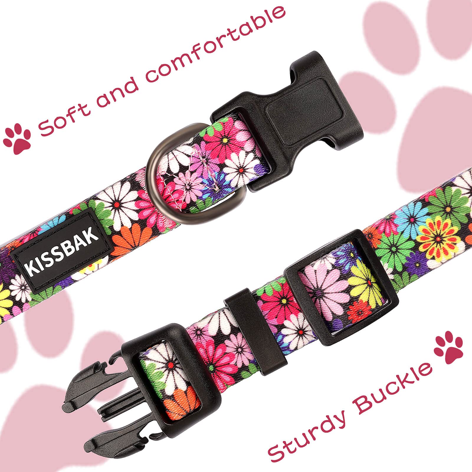 Kissbak Dog Collar For Medium Dogs - Special Design Cute Girl Dog Pet Collar Soft Adjustable Fancy Floral Girl Puppy Dog Collars