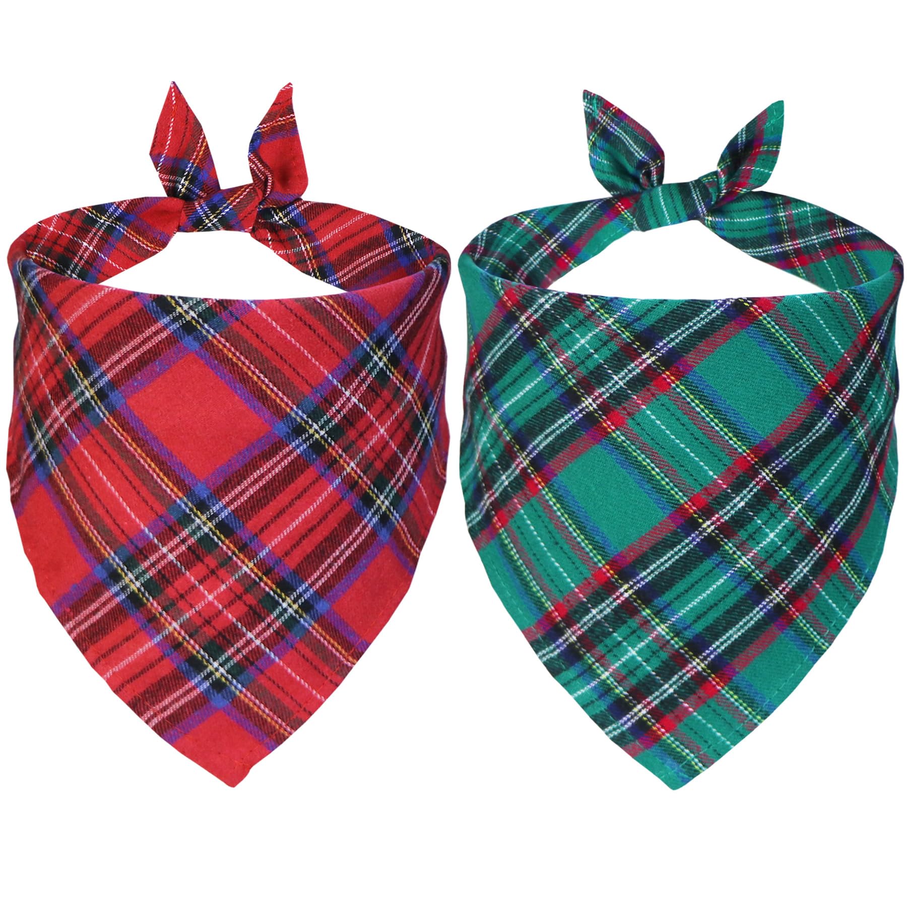 Stmk 2 Pack Christmas Dog Bandanas, Multi Size Dog Christmas Bandana, Premium Cotton Fabric Plaid Holiday Christmas Bandanas For