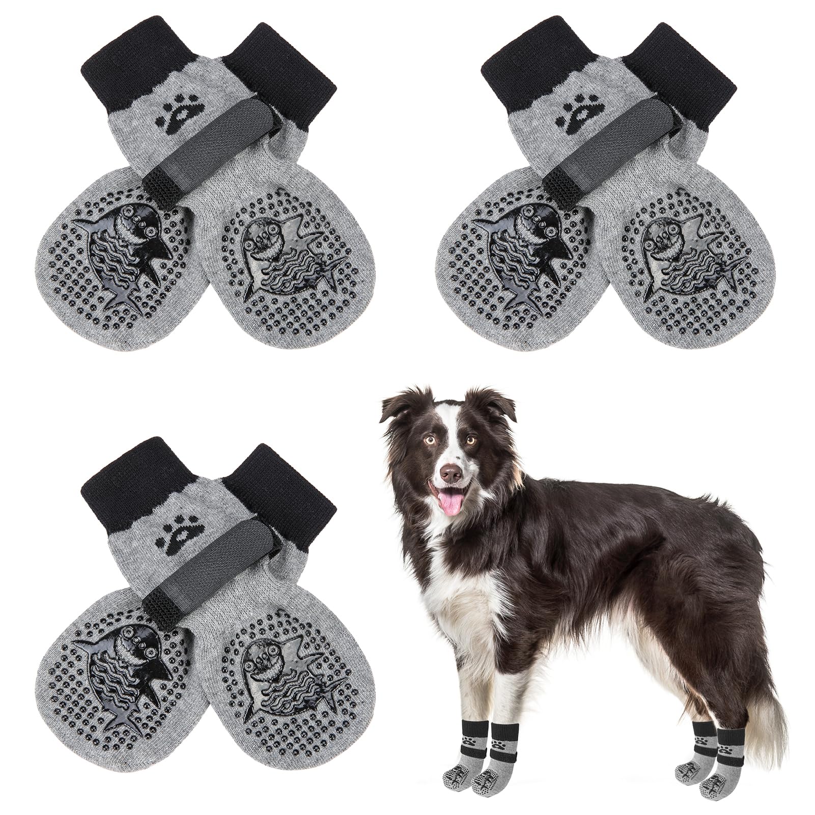 Scenereal Double Side Anti-Slip Dog Socks For Hardwood Floors To Stop Licking Paws, Non-Slip Dog Shoes For Hot/Cold Pavement, Sl