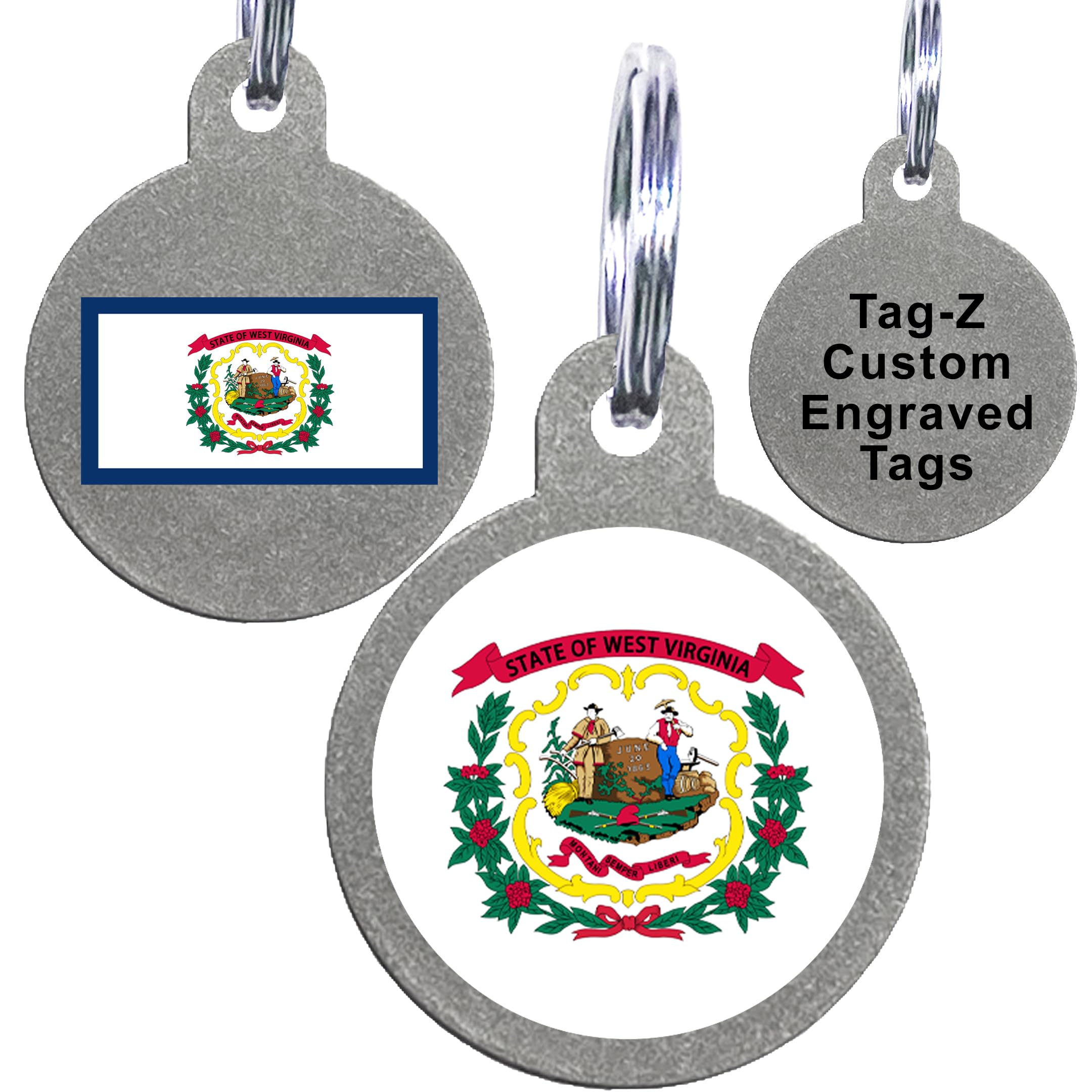 West Virginia Flag Pet Id Tags, Custom Printed And Laser Engraved Circle