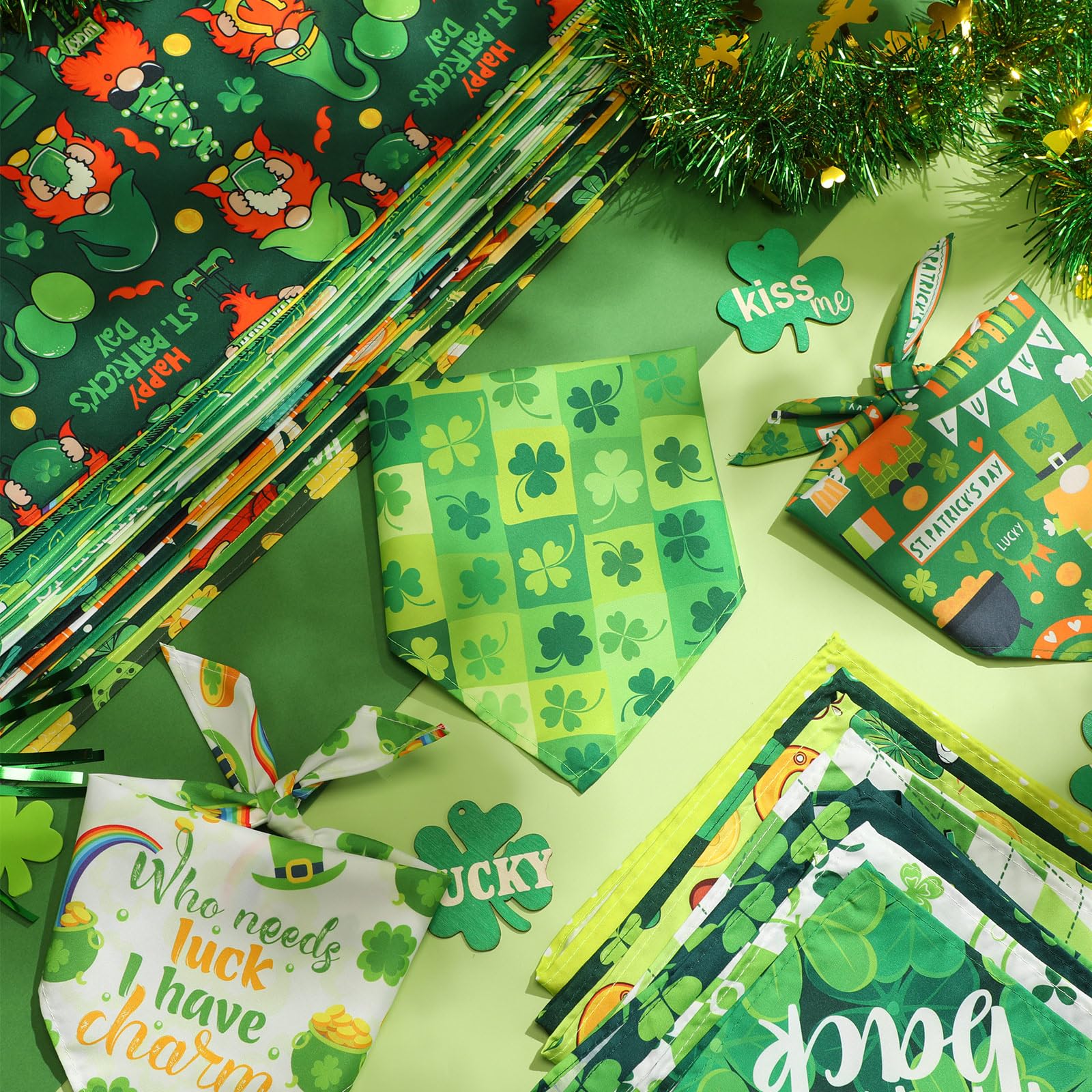 Chunful 50 Pcs St. Patrick'S Day Dog Bandanas Bulk With Sayings Dog Bandanas Triangle Scarf Puppy Bibs Pet Costume Adjustable Ca