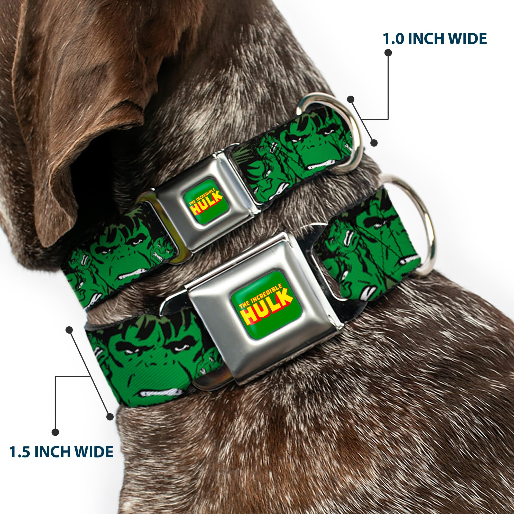 Buckle-Down Seatbelt Buckle Dog Collar - The Hulk Stacked - 1.5' Wide - Fits 13-18' Neck - Small