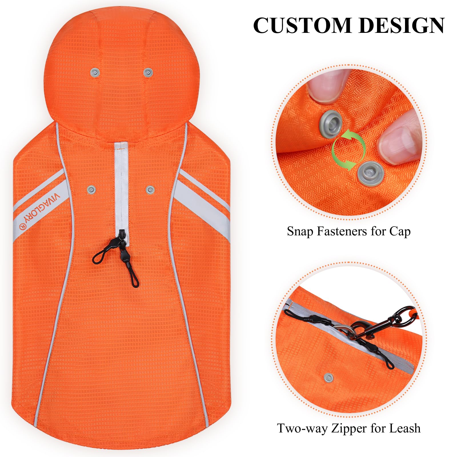 VIVAGLORY Dog Raincoat for Large Dogs, Easy on & Off Pet Rain Cloth, Reflective Lightweight Breathable Dogs Safety Vest Jackets