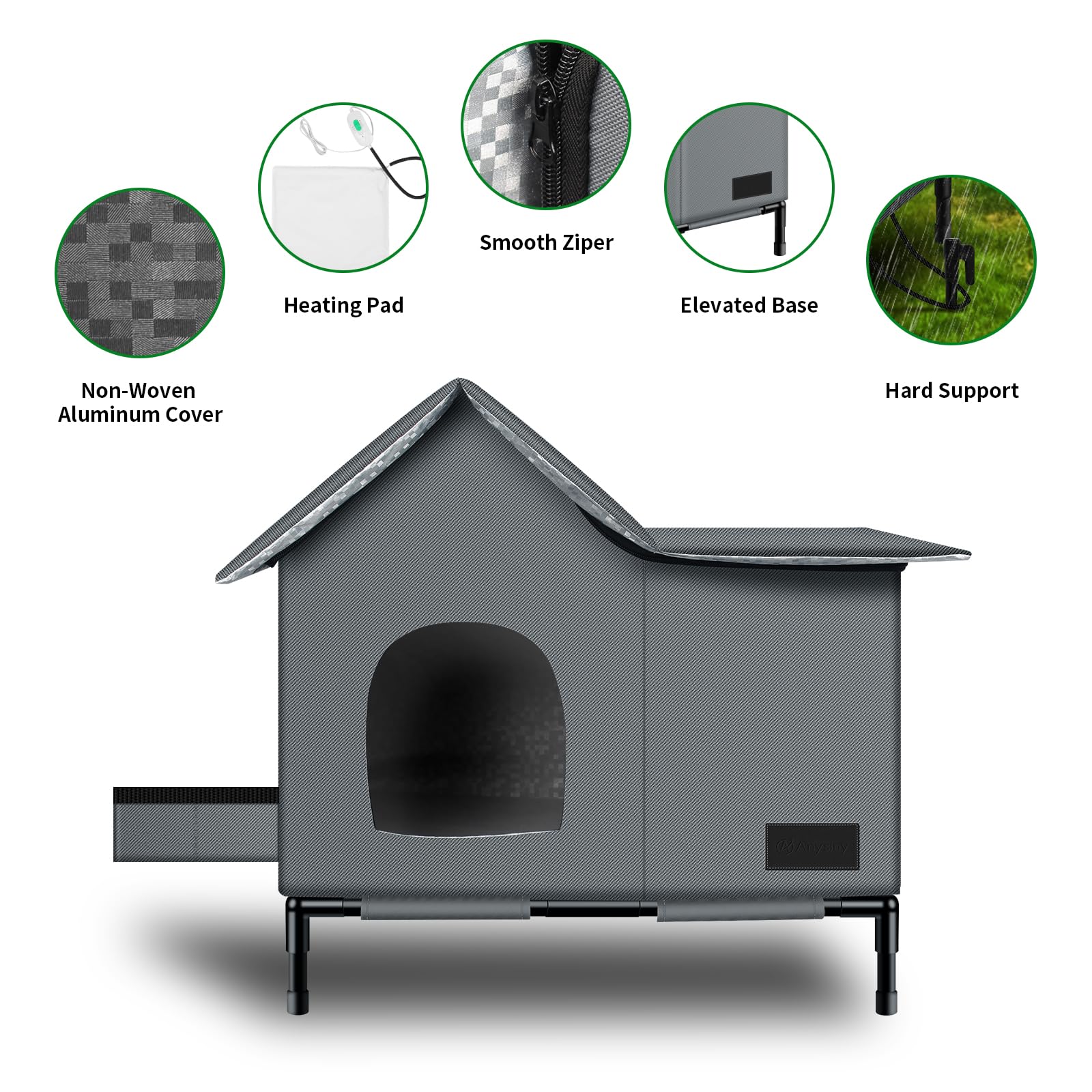 Outdoor Cat House-Large Weatherproof Cat Houses For Outdoor/Indoor Cats Feral Cats Shelter With Soft Mat (Heat Gray)