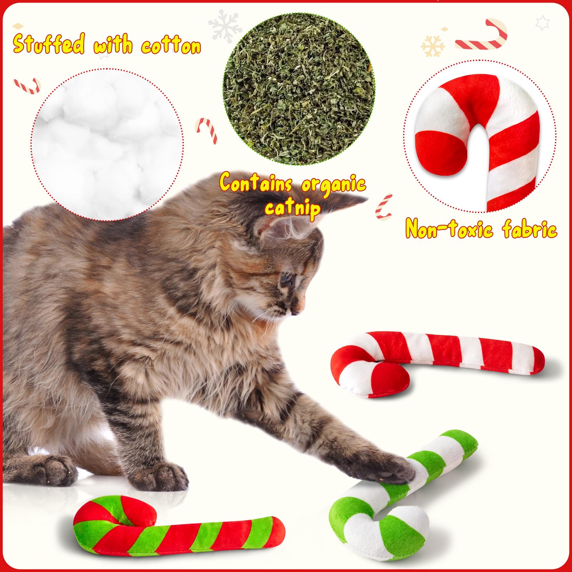 Mallmall6 3Pcs Christmas Candy Cane Catnip Toys Gift For Cat, Indoor Cat Chew Bite Kick Catmint Pet Toys Supplies For Cat Lover
