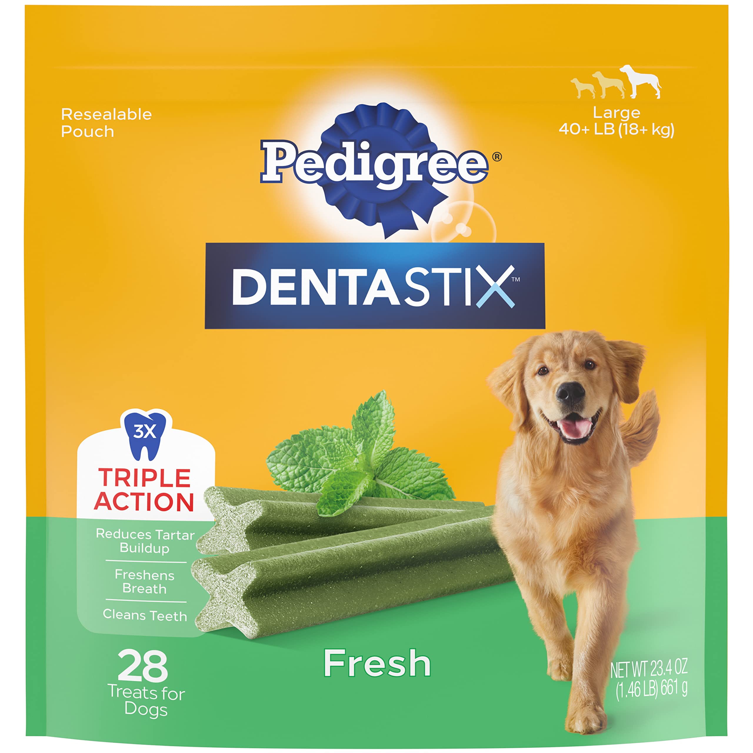 PEDIGREE DENTASTIX Fresh Breath Large Dog Dental Treats Fresh Flavor Dental Bones, 1.46 lb. Pack (28 Treats) (Packaging May Vary