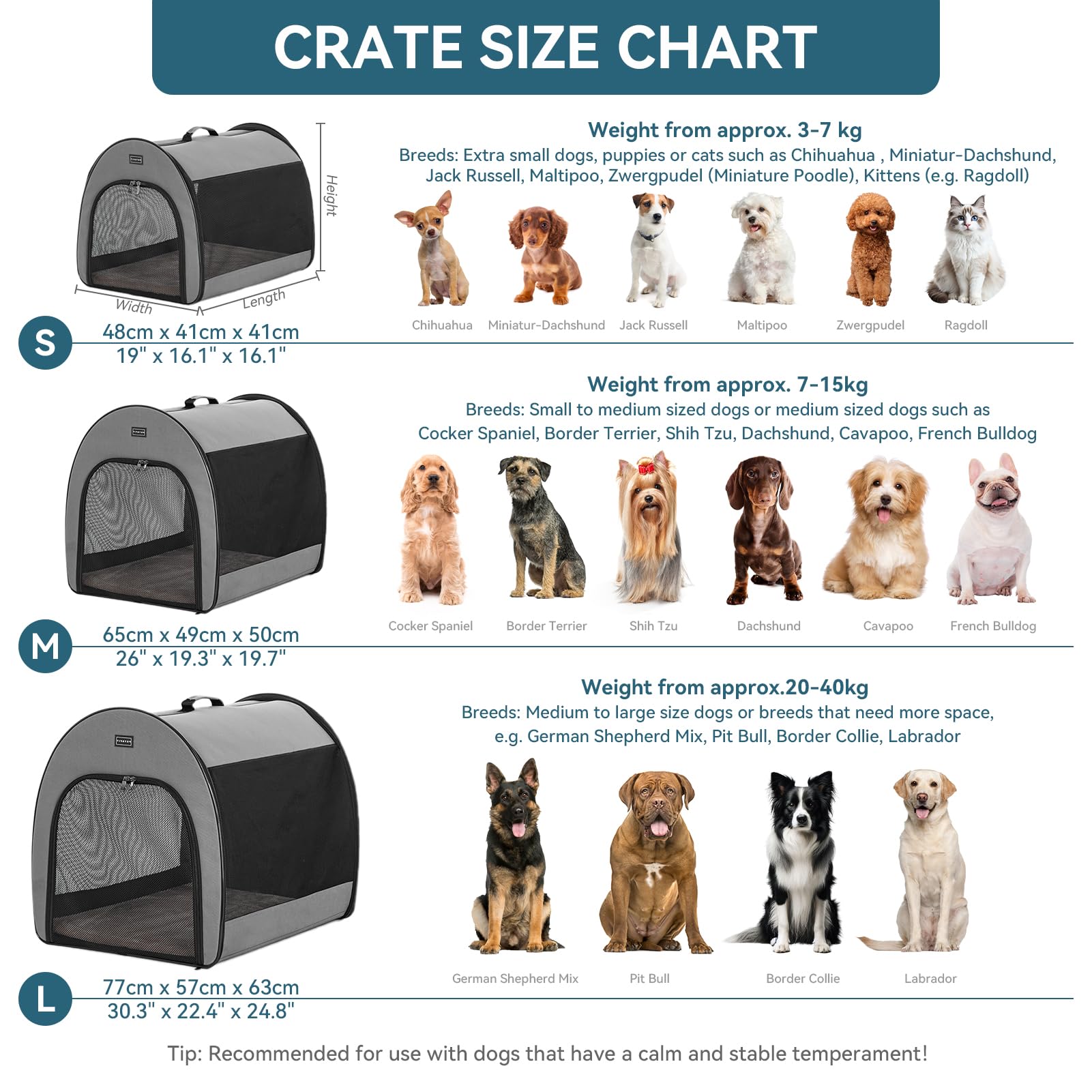 PETSFIT Soft Dog Crate, Dog Crate Travel - 30 Inch Lightweight, Roomy, Easy to Set Up, Sturdy Portable Dog Kennel with Thick Mat