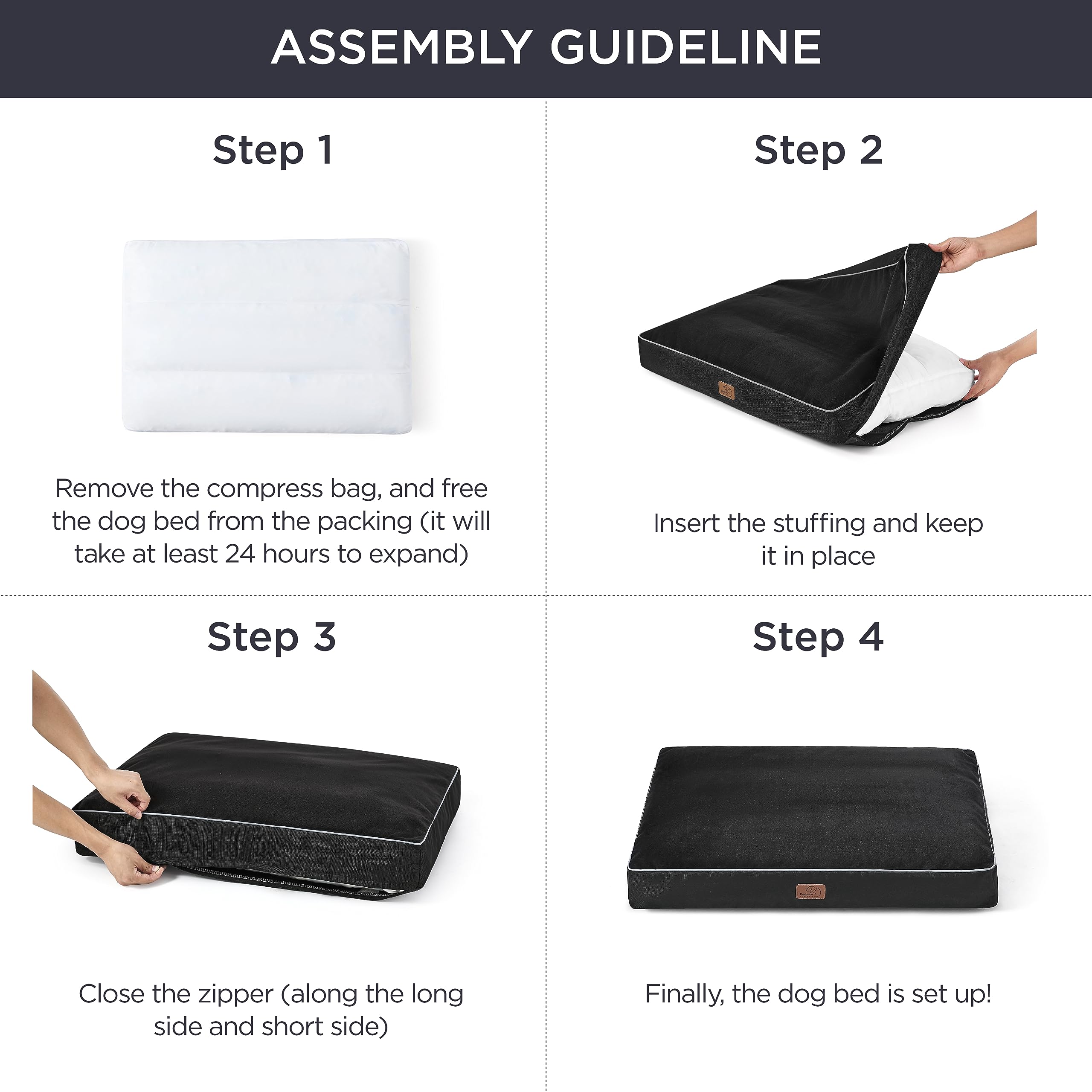 Bedsure Waterproof Dog Bed For Medium Dogs - 4 Inch Thicken Up To 45Lbs Pet Mat Pillows With Removable Washable Cover, Black