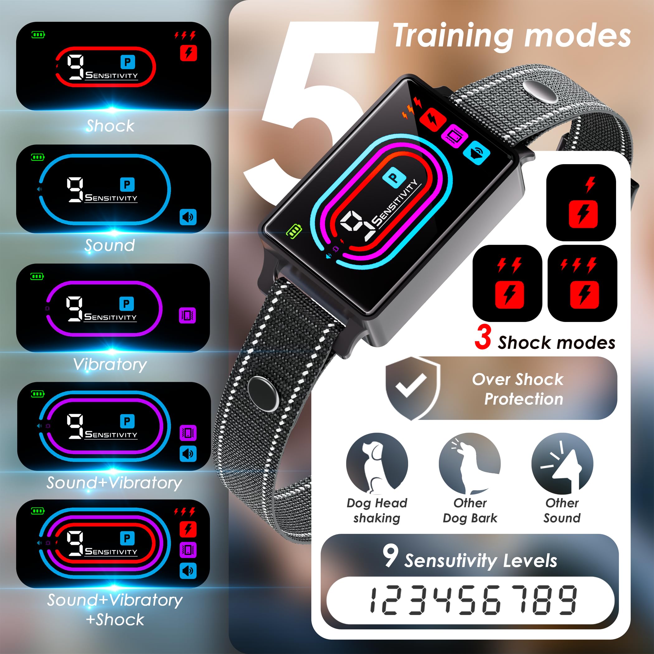 Zaguren Dog Bark Collar 2 Pack, 2025 Smart Bark Collar For Dogs Large Medium Small 5-130 Lbs, Bark Collar 9 Adjustable Sensitivi