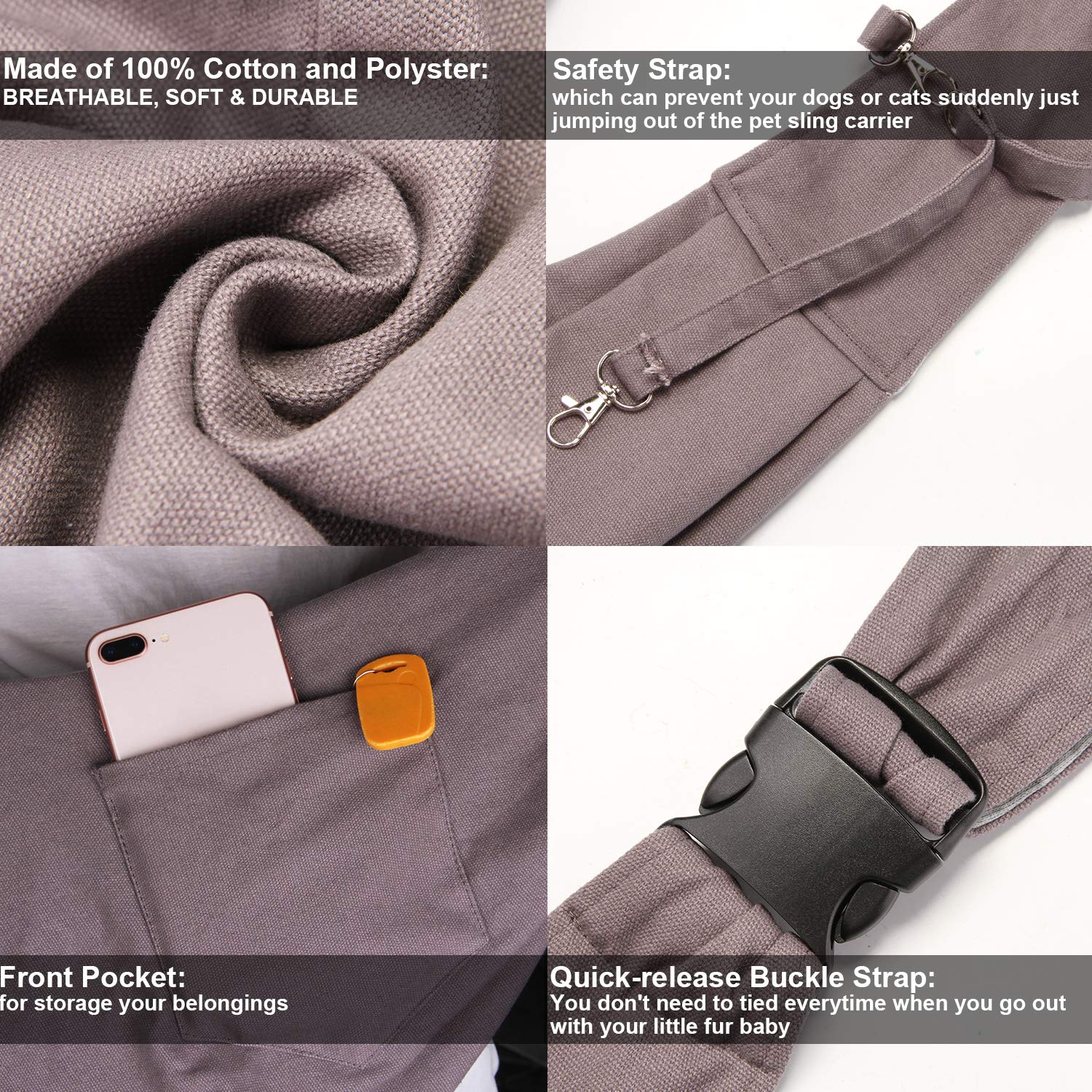 Ownpets Pet Sling Carrier, Pet Sling Carrier Bag Safe,Fit 10~15Lb Cats&Dogs, Comfortable, Adjustable, Perfect For Daily Walk, Outdoor Activity And Weekend Adventure