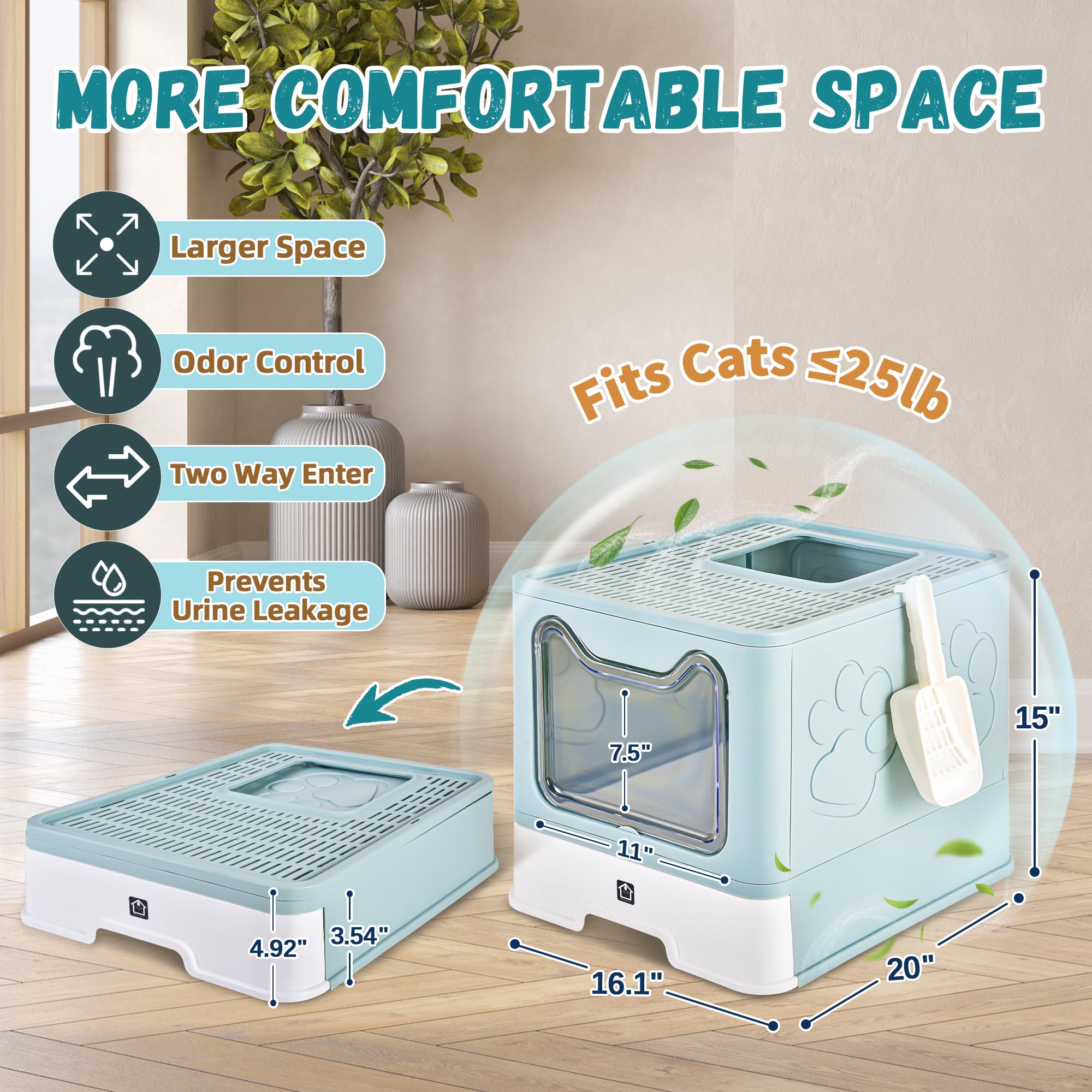 Enclosed Cat Litter Box With Lid Foldable Potty,Drawer Type Extra Large Cover Litter Box With Mat, Kitty Free In And Out/One-Way