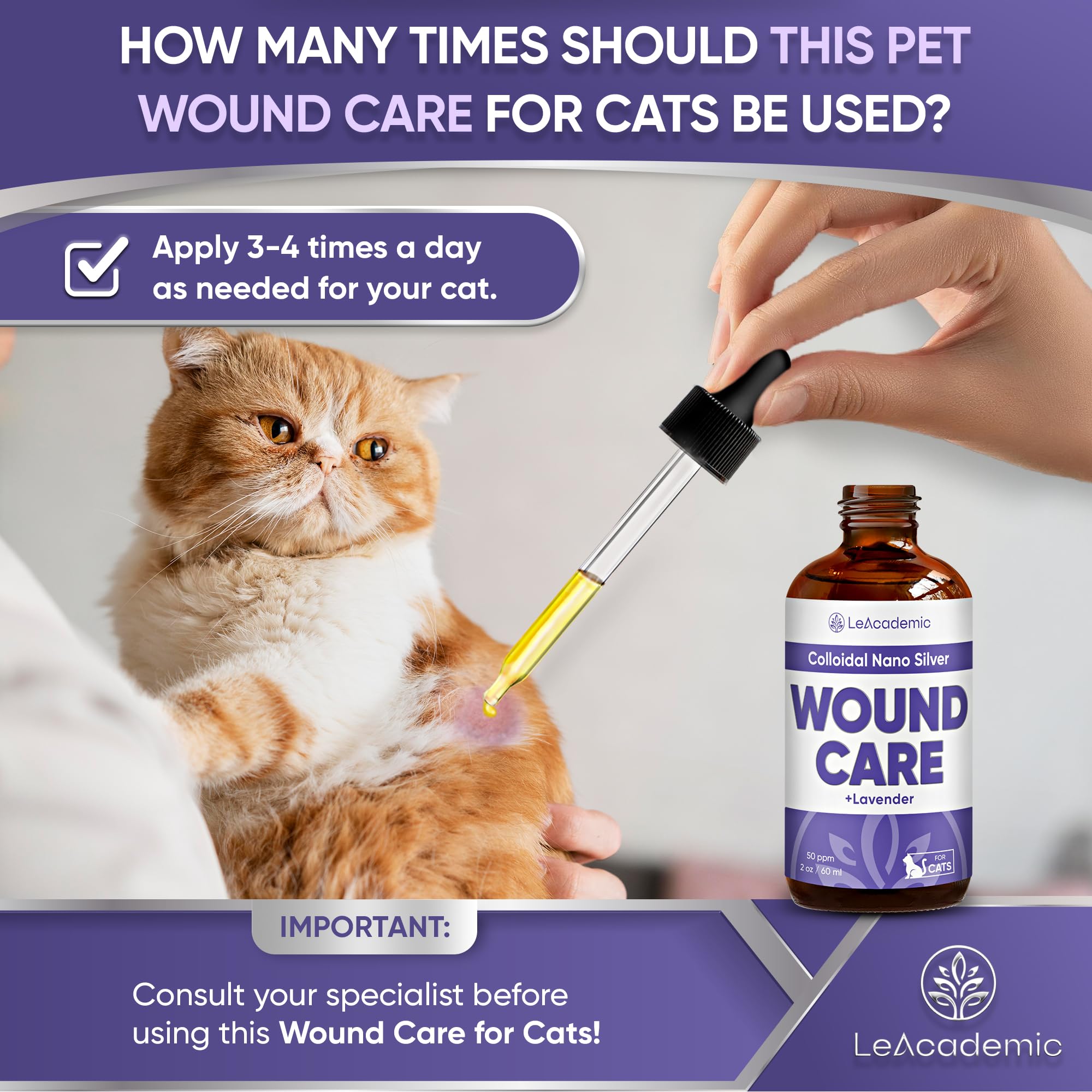 Cat Wound Care in Drops | Wound Care + Lavender | Lavender & Vitamin E Drops | Natural Ingredients | All Ages and Breeds | 2 Oz
