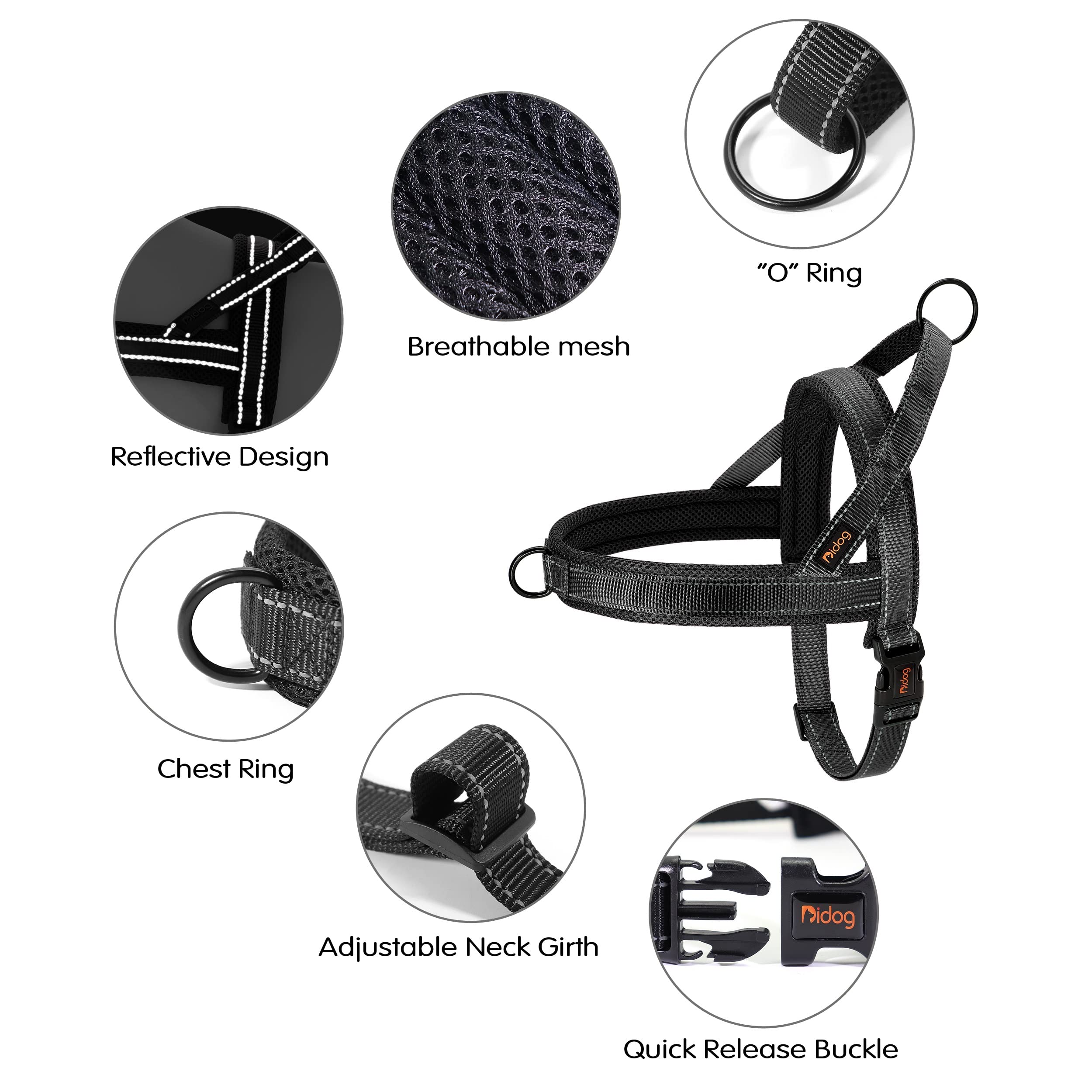 Didog Soft Mesh Padded Dog Vest Harness, Escape Proof / Quick Fit Reflective Dog Strap Harness,Easy For Walking Training (M:Chest 21-26', Mesh-Black)