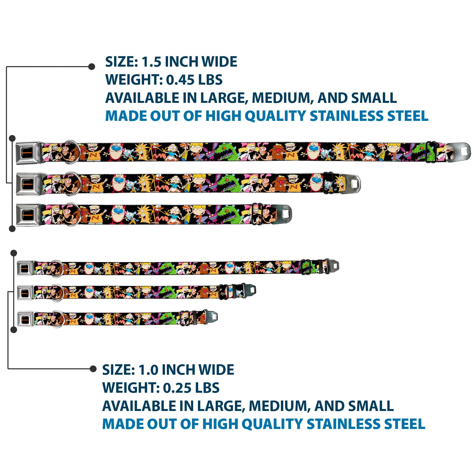 Dog Collar Seatbelt Buckle Nick 90S 13 Character Poses Black 18 To 32 Inches 1.5 Inch Wide