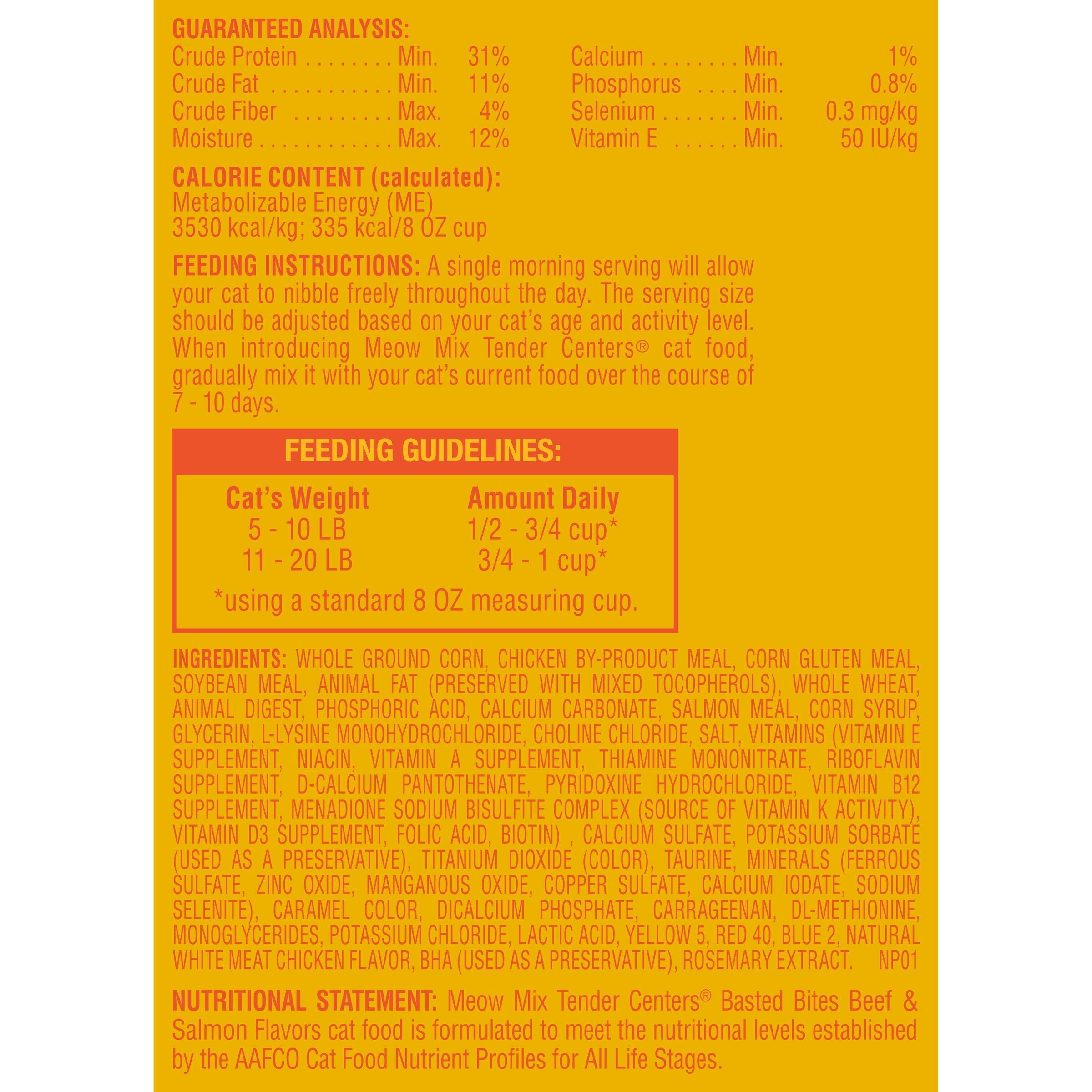Meow Mix Tender Centers Basted Bites Dry Cat Food, Beef & Salmon Flavors, 3 Pound (Pack of 4), Crunchy Outside Meaty Inside