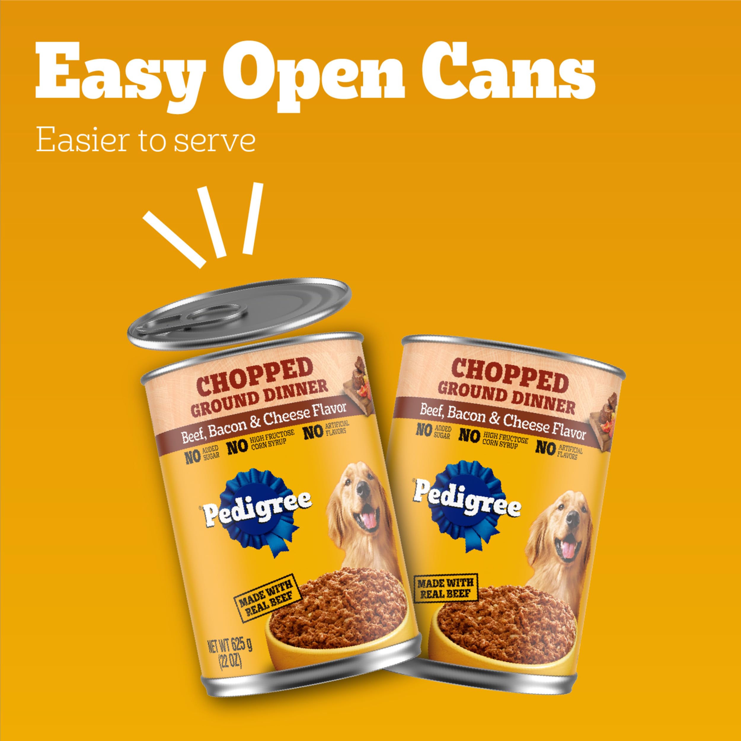 Pedigree Chopped Ground Dinner Adult Wet Dog Food Beef Bacon & Cheese Flavor, 22 oz. Cans (12 Count, Pack of 1)