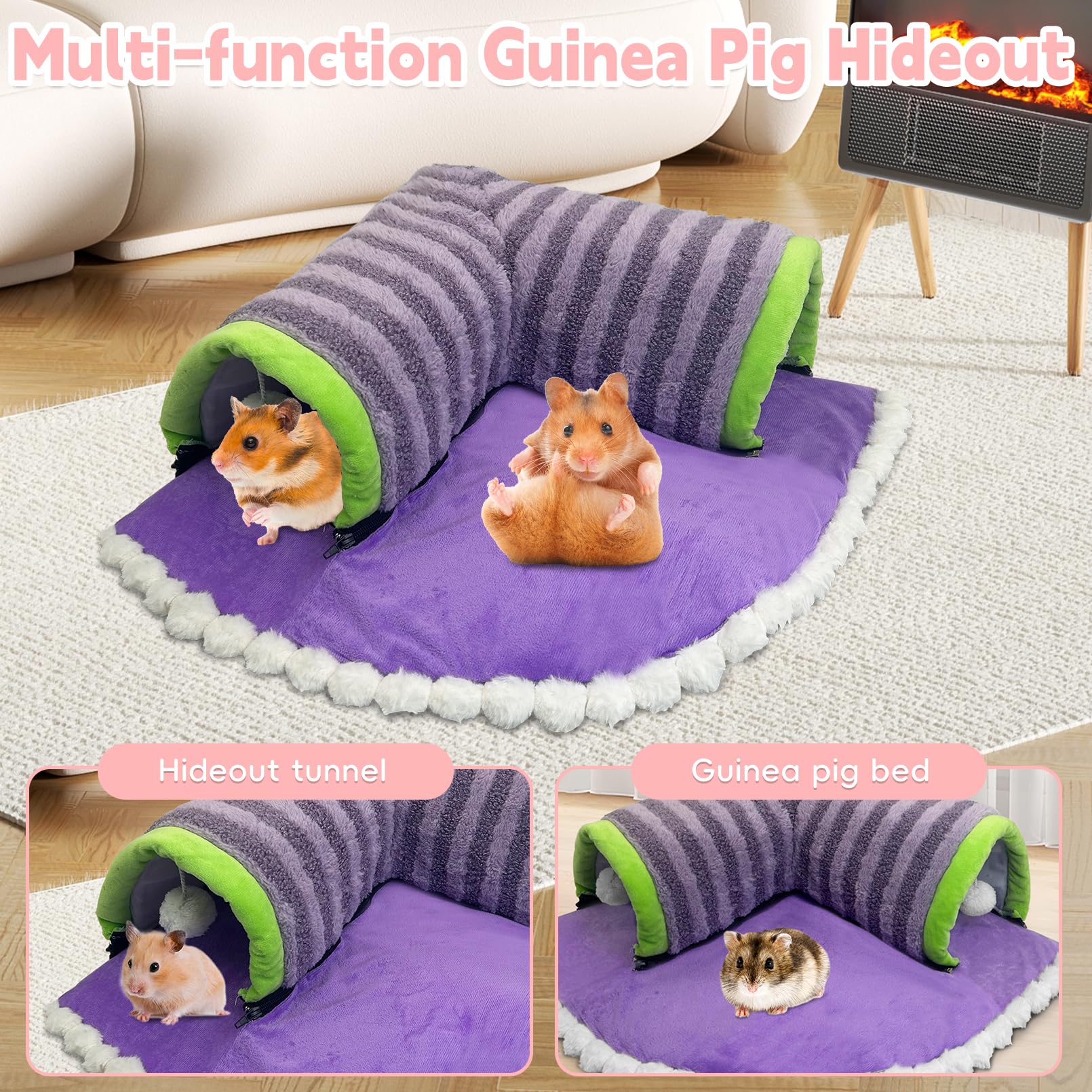 Pinvnby Guinea Pig Hideout Tunnel Bed Washable & Removable Rabbit Tubes Cozy Small Animal Tunnel Toys Guinea Pig Accessories For