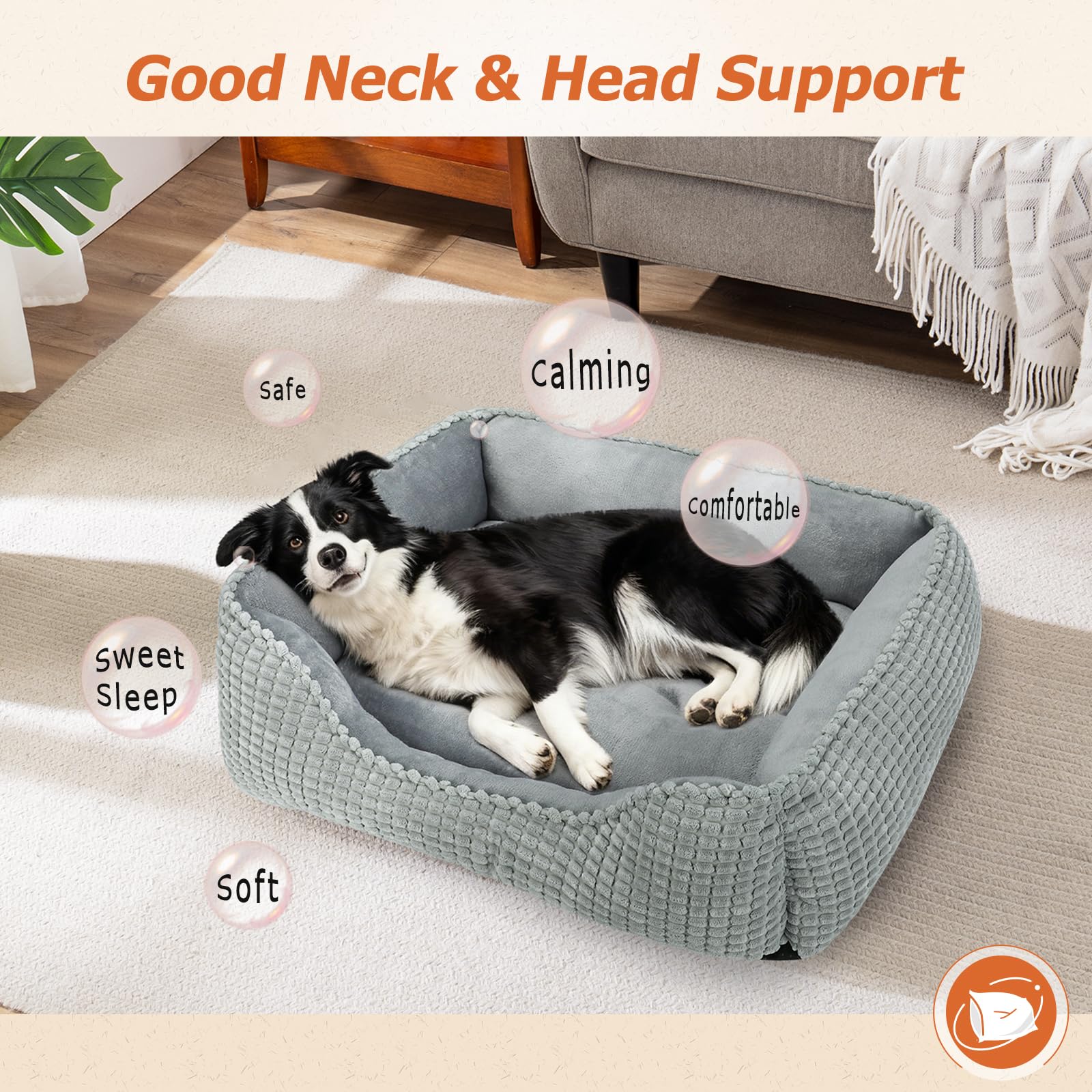 MIXJOY Dog Beds for Medium Dogs Washable, Rectangle Pet Bed Medium Size Dog, Orthopedic Sleeping Pet Sofa Bed, Soft Calming Cat