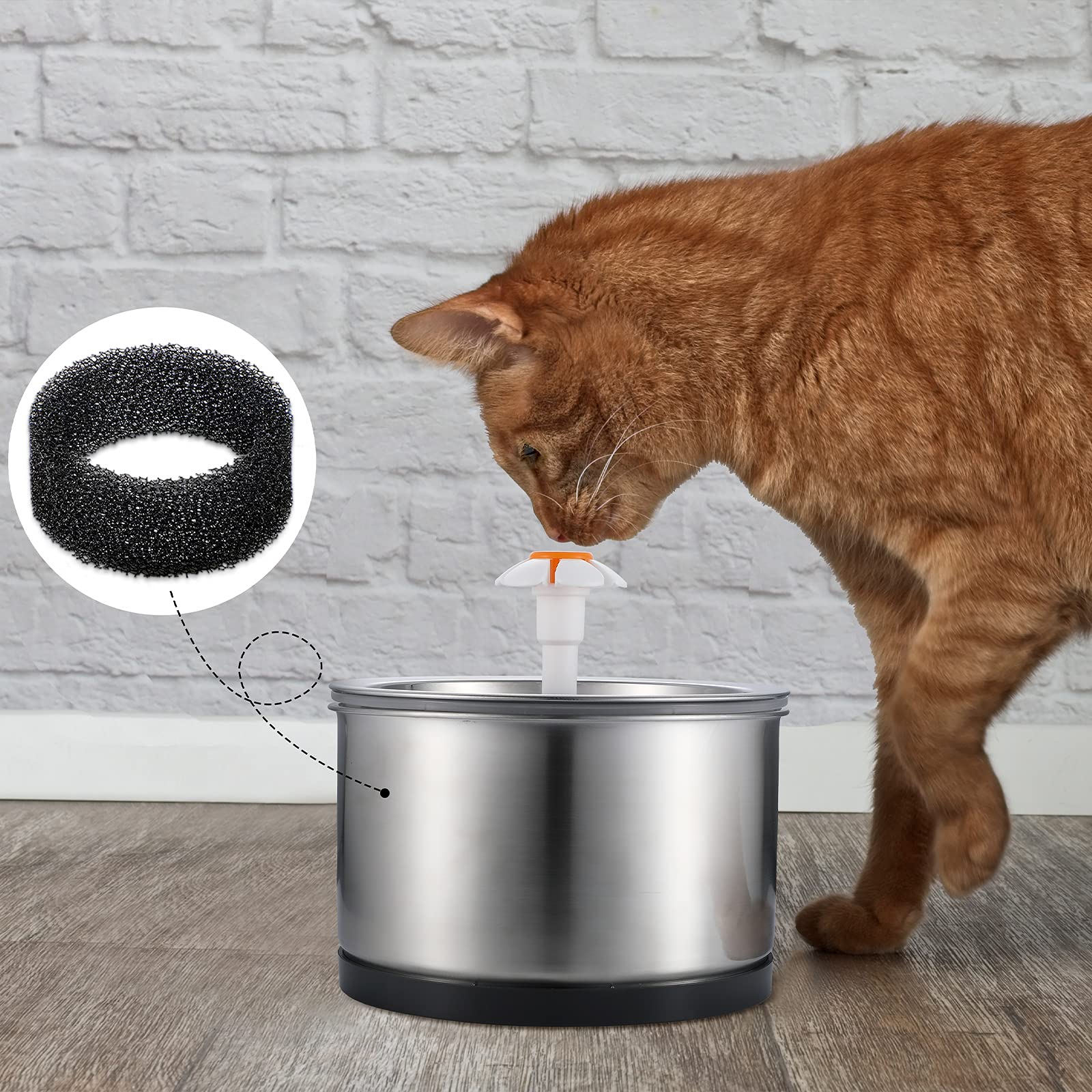 Enhon 16 Pieces Pet Fountain Foam Filters Round Sponge Black Filter Foam Cat Fountain Replacement Filter For 2.5 L/ 84 Oz Stainless Steel Cat Pet Drinking Water Stay Healthy Clean(16 Pieces)