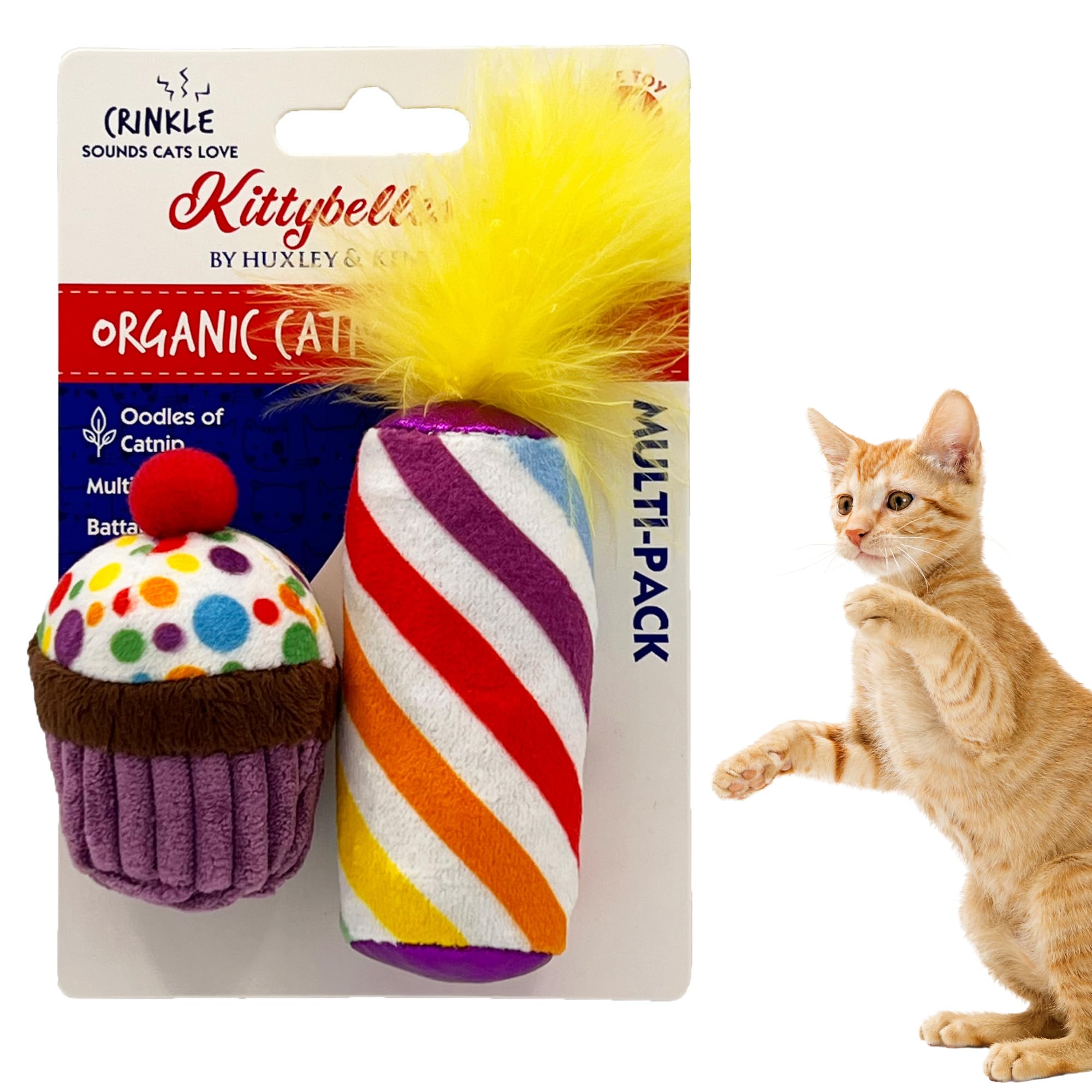 Huxley & Kent 2-Pack Plush Cat Toys - Mewow Cupcake & Candle - Birthday Strong Catnip Filled - Plush Kitten And Cat Toy With Cat