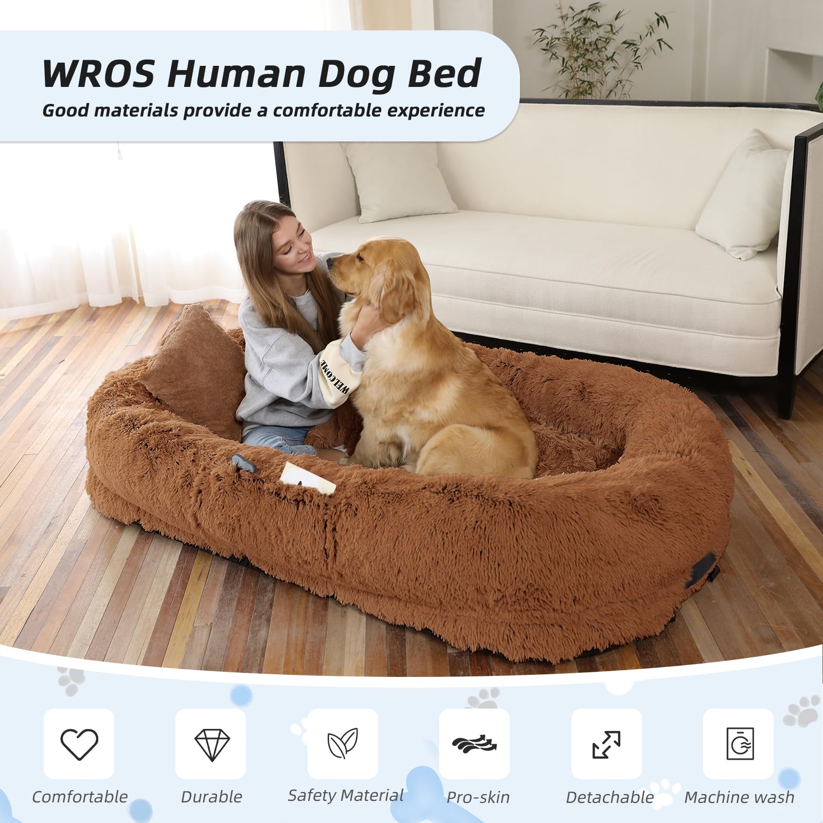 Human Dog Bed, Brown, 71''X45''X12'' Size Fits You And Pets, Washable Faux Fur Dog Bed For People Doze Off, Napping Orthopedic D