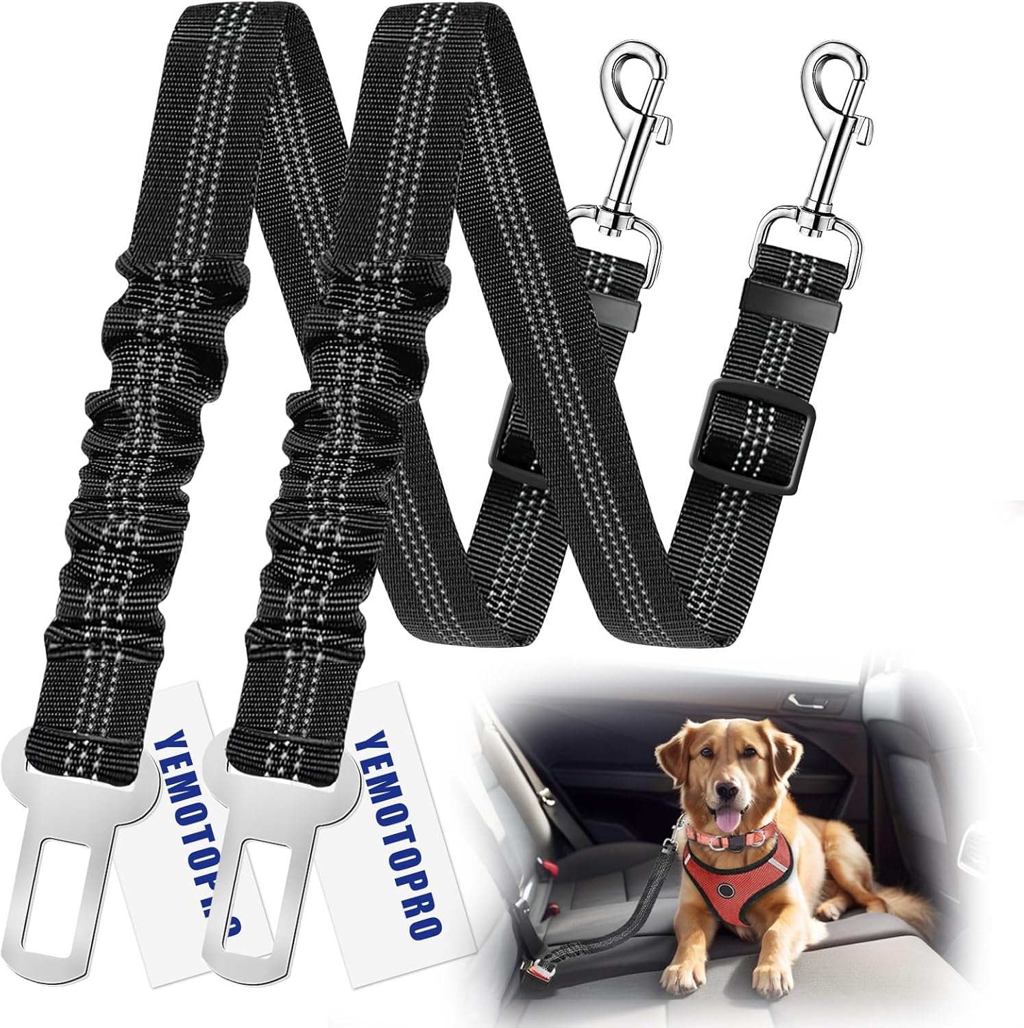 Dog Seat Belt Upgraded Dog Seat Belt For Car For Dog Harness With Elastic Band 360 Adjustable Dogs Seat Belts For Car Leash Teth