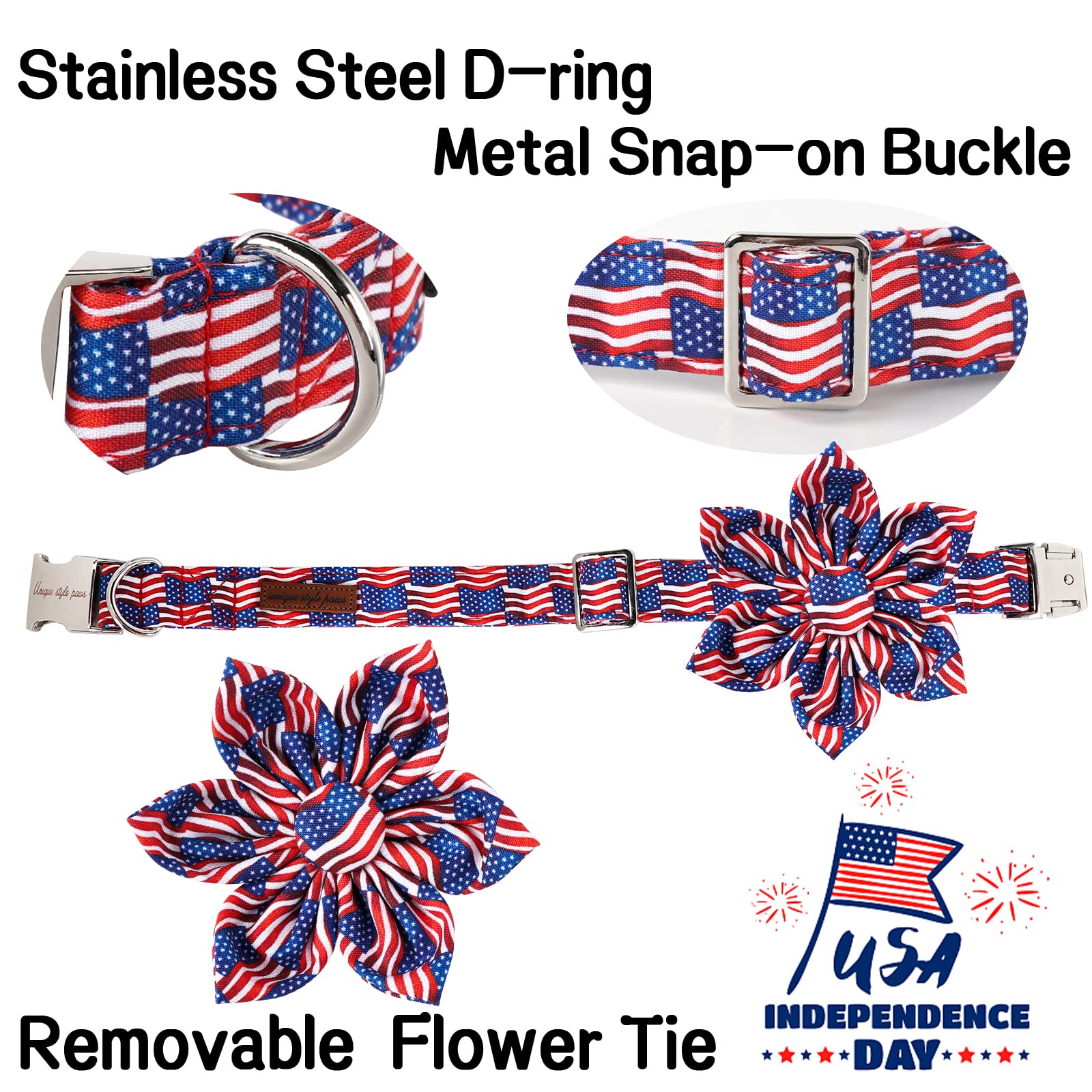 Unique Style Paws Independence Day Flag Dog Collar, Best For Small Medium Large Boys Girls Dogs