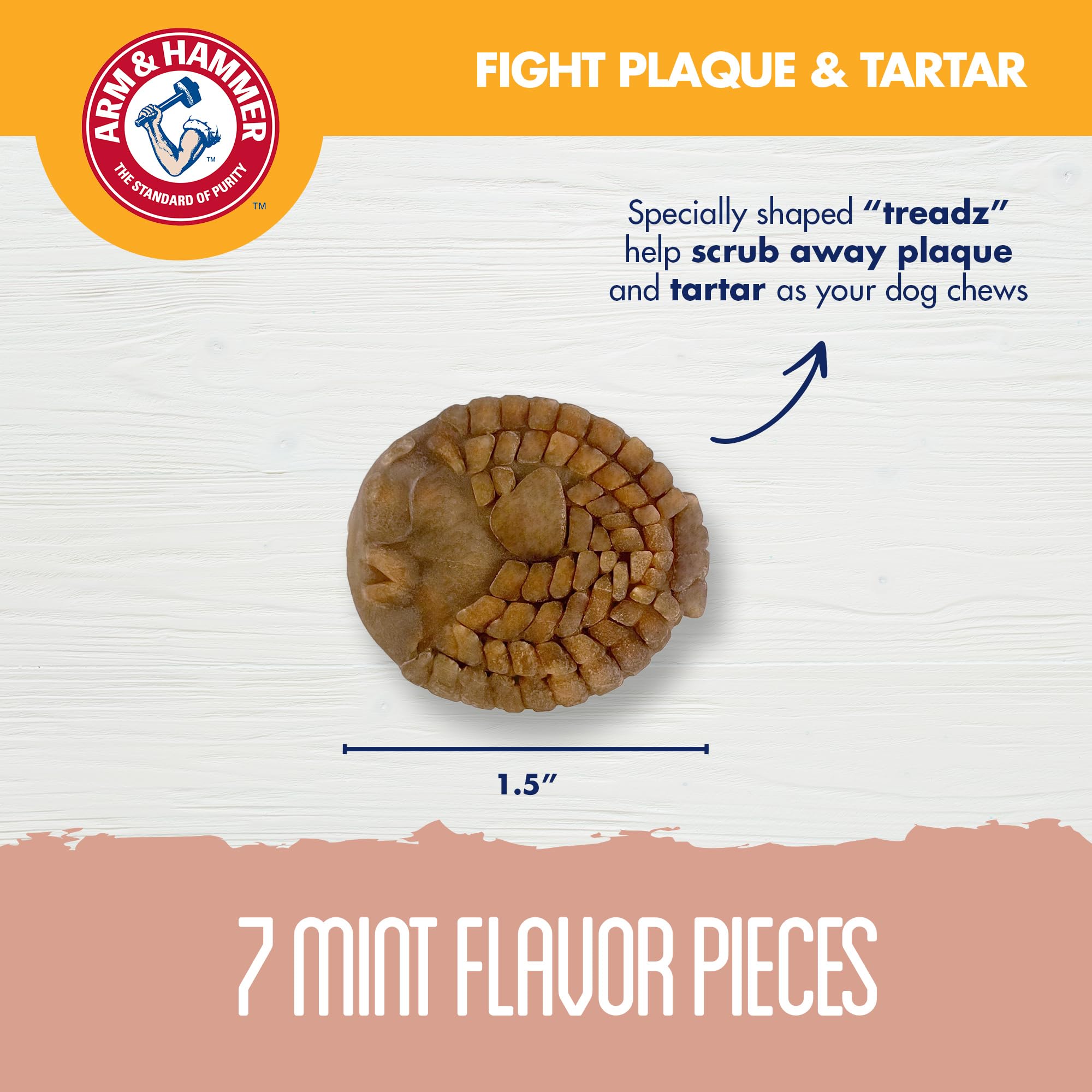 Arm & Hammer for Pets Mighties by TREADZ Dental Treats for Dogs with Baking Soda & Calcium, Help Fight Bad Breath, Plaque & Tart