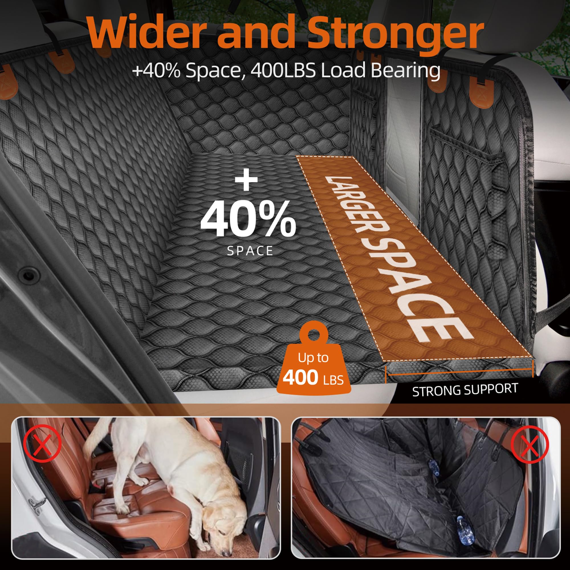 Furroom Back Seat Extender For Dogs- Holds 400Lbs, Dog Car Seat Cover For Backseat Hard Bottom 100% Waterproof Non-Slip Scratch