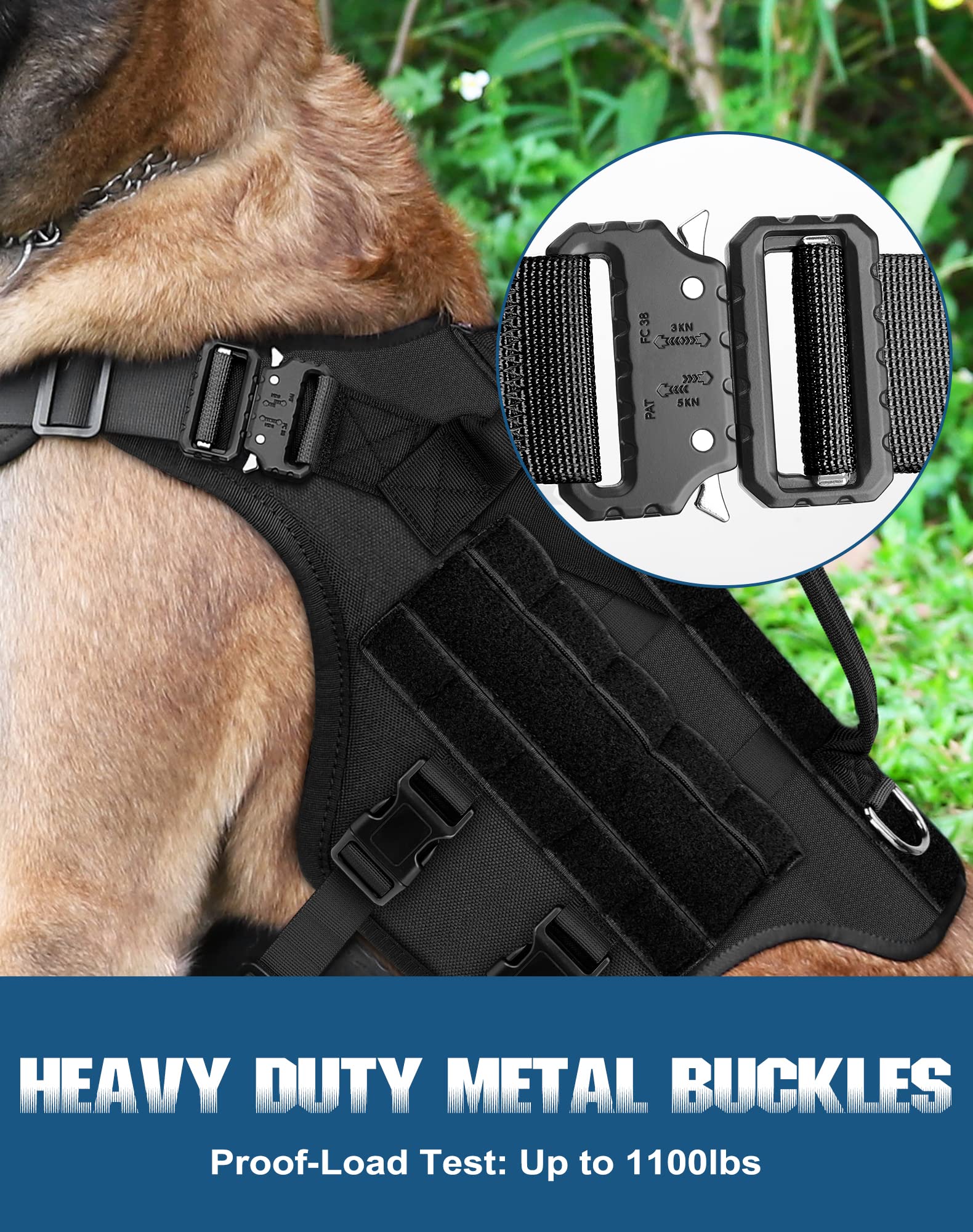 Tactical Dog Harness - Petnanny Harness Service Dog Vest For Large Breed Dog, Hook And Loop Panel For Service Patchs, Work Molle
