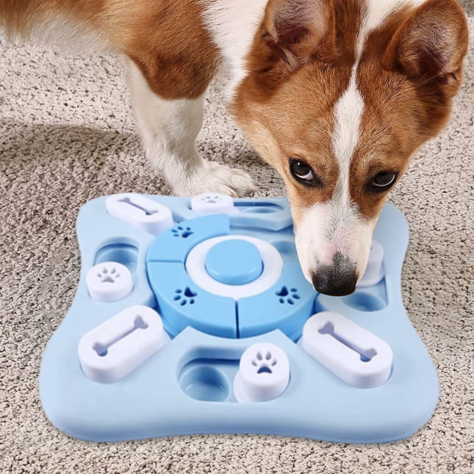 Interactive Dog Puzzle Toys, Slow Feeder Treats Dispenser with Squeaker for Mental Stimulation, Food Dispensing Toy for Small Me