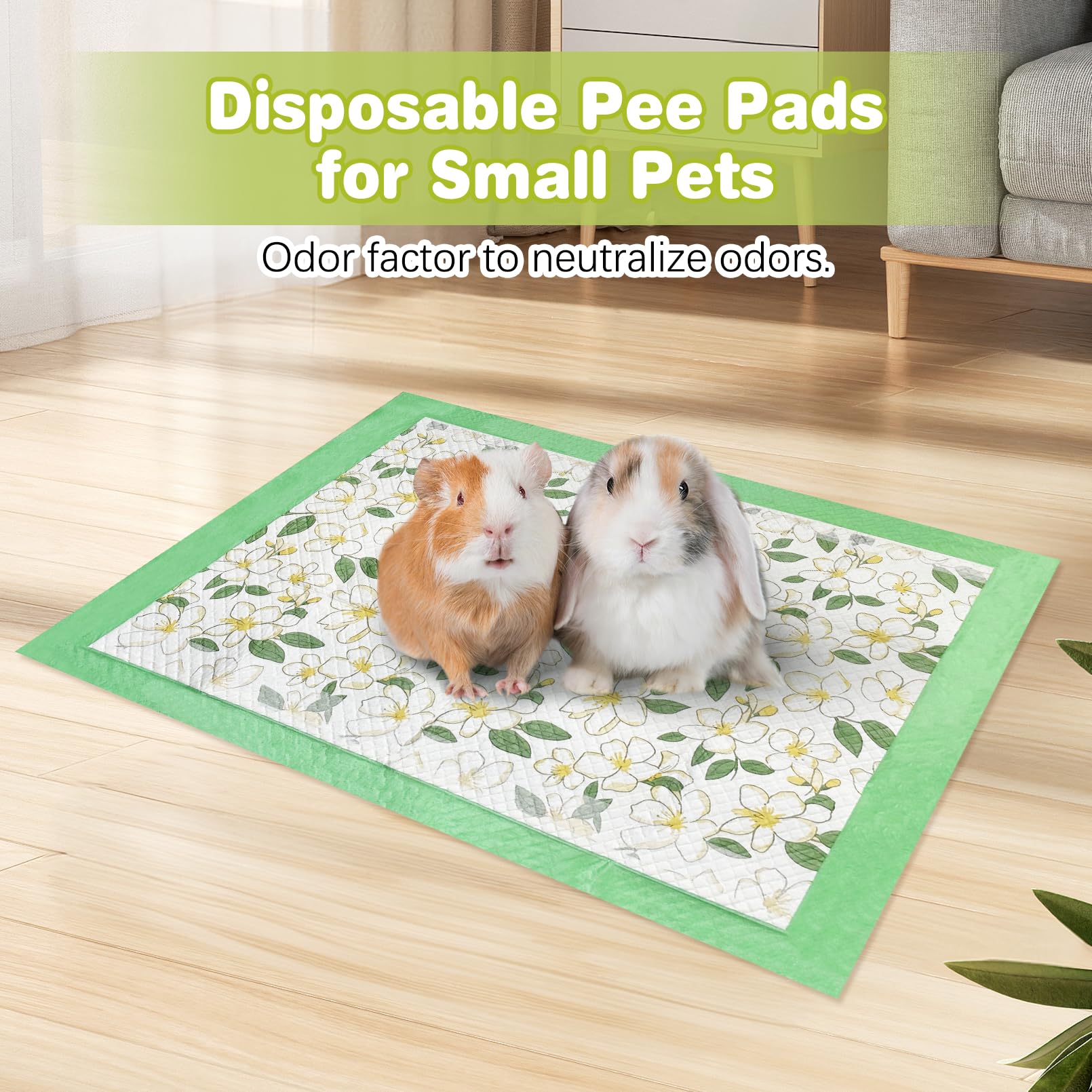 Fhiny 20 PCS Disposable Guinea Pig Cage Liner, 24'' x 36'' Super Absorbent Rabbit Pee Pads Odor Control Small Pet Cage Bedding A