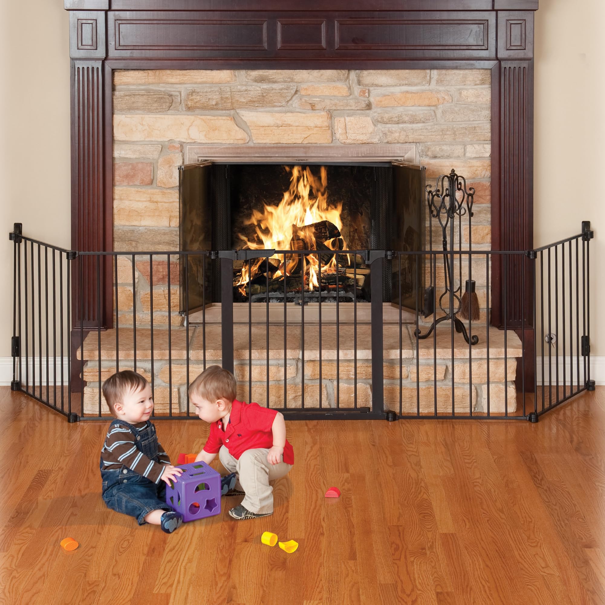 KidCo Custom Fit Auto Closing HearthGate - Black Metal Baby Fireplace Gate, Model G3111, Safety Enclosure for Kids and Pets