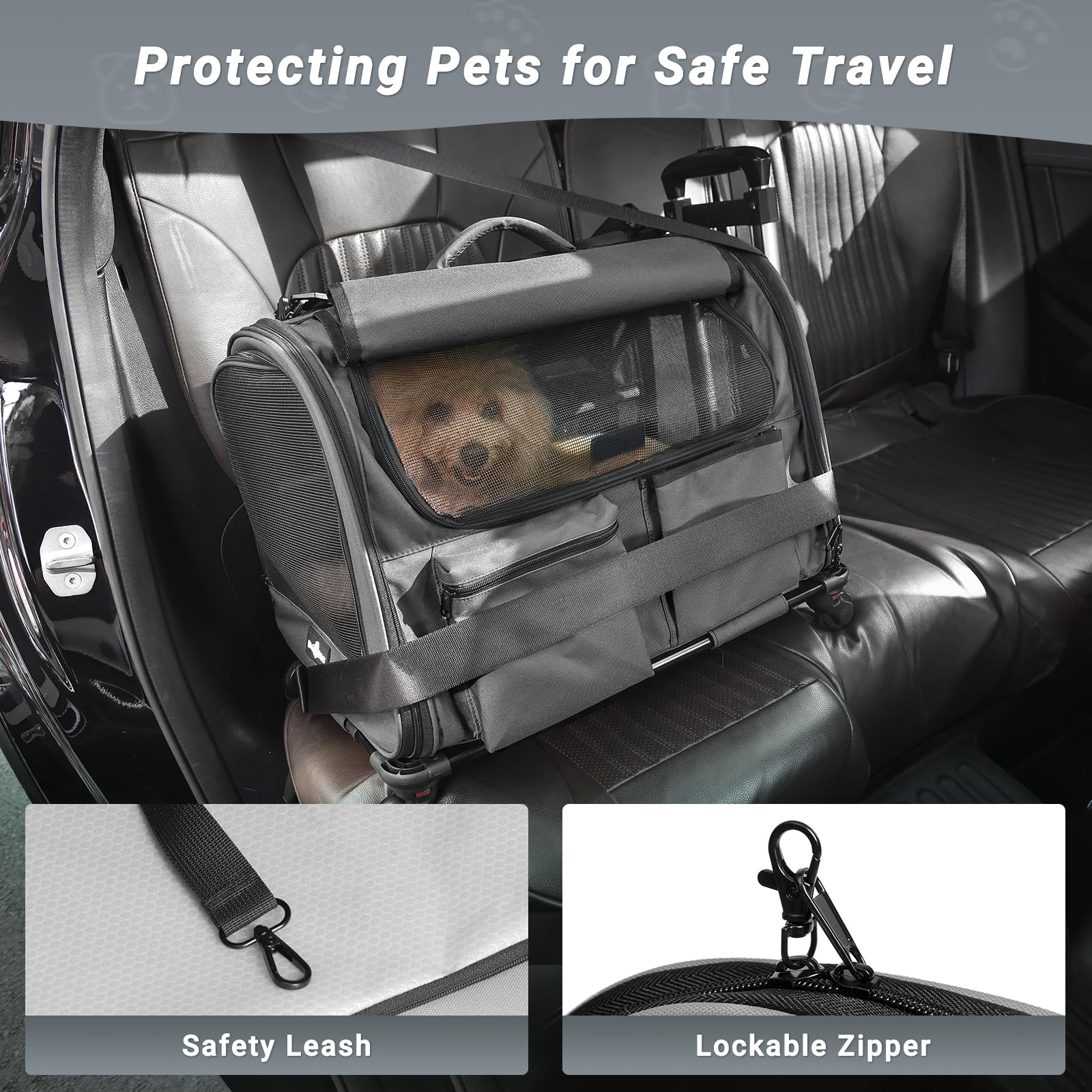 Paw Ballet Large Cat Carrier With Wheels, Foldable Rolling Pet Dog Carrier With Wheels And Big Pocket, Cat Carrier Travel Bag Fo