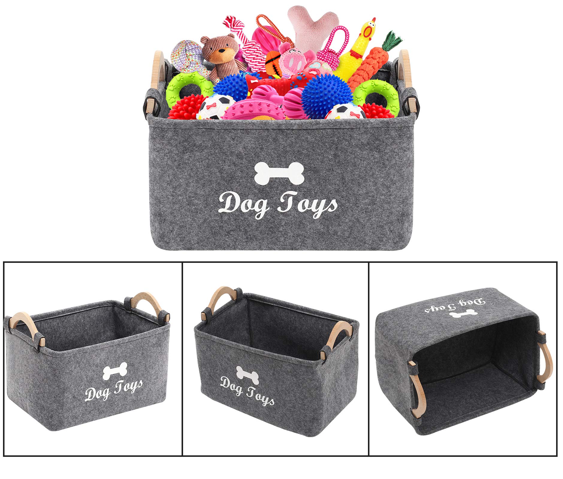 Geyecete Dog Toys Storage Bins - with Wooden Handle, Collapsible Pet Supplies Storage Basket Pet Supplies Storage Basket/Bin Kid