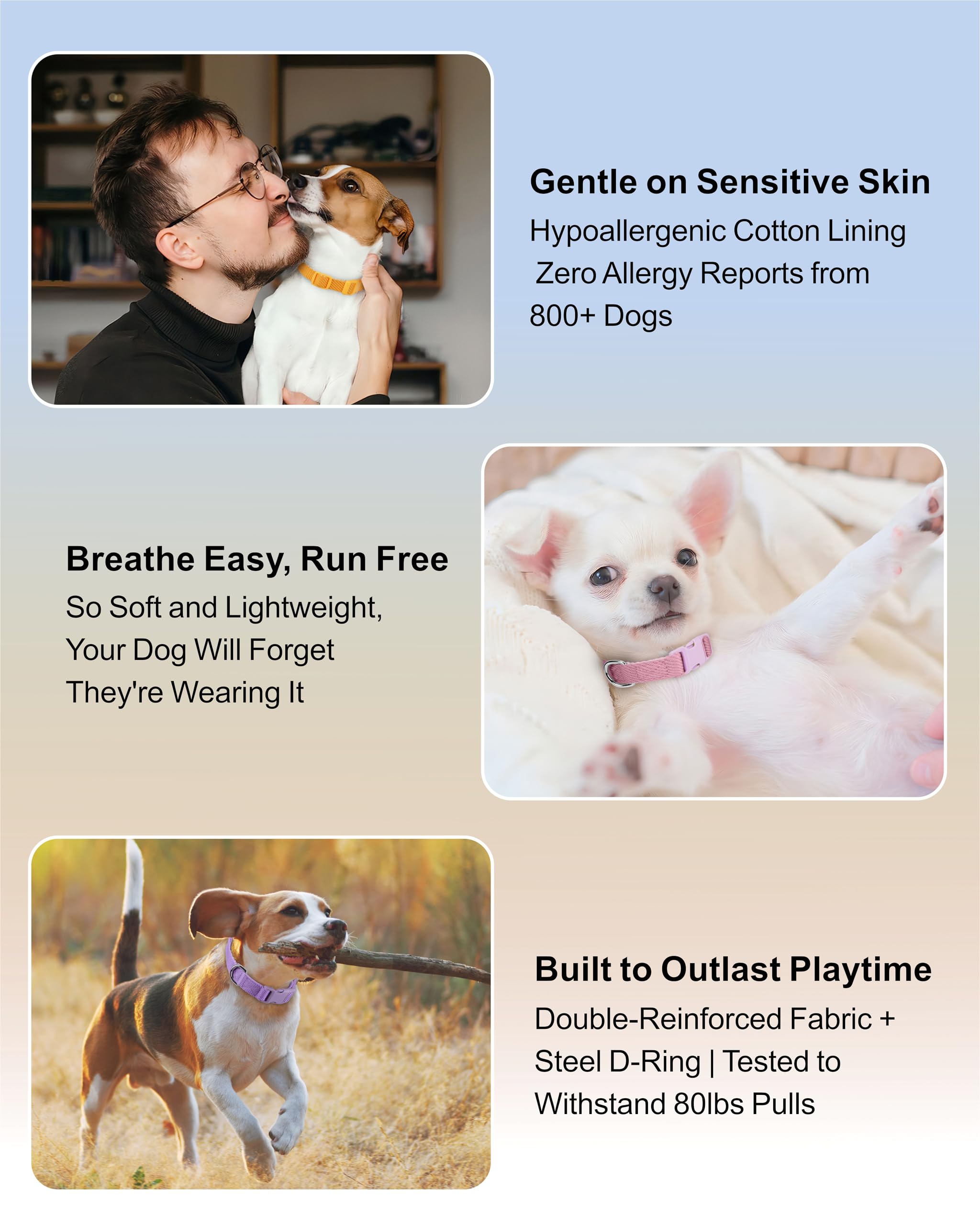 Dynmeow Soft And Breathable Cotton Dog Collar, Durable Adjustable Boy Pet Collar With Quick-Release Buckle, Lightweight For Sens