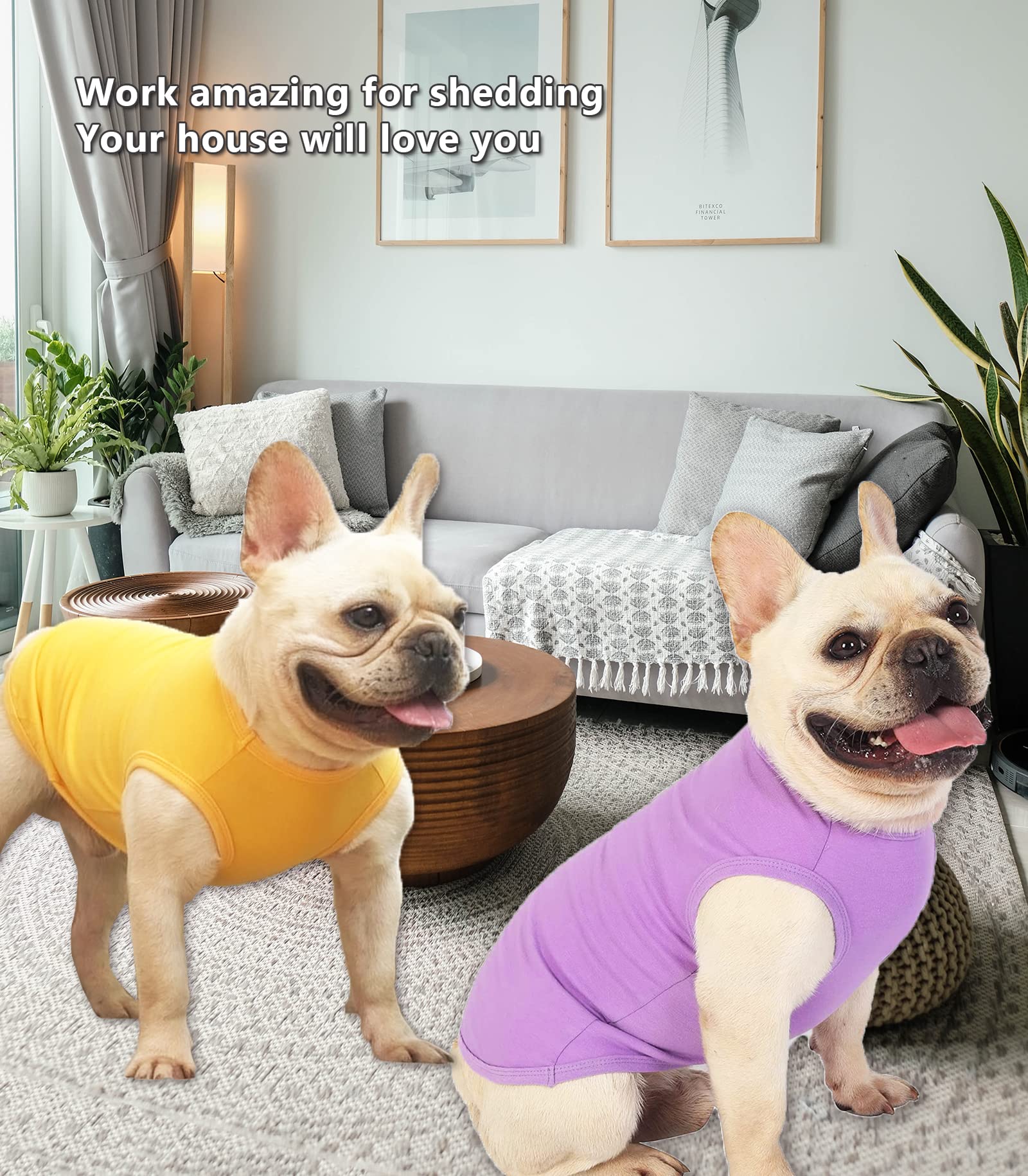 Sychien Dog Blank Cotton Shirts,Plain Dogs Large Big Clothes,Yellow & Purple XXXL