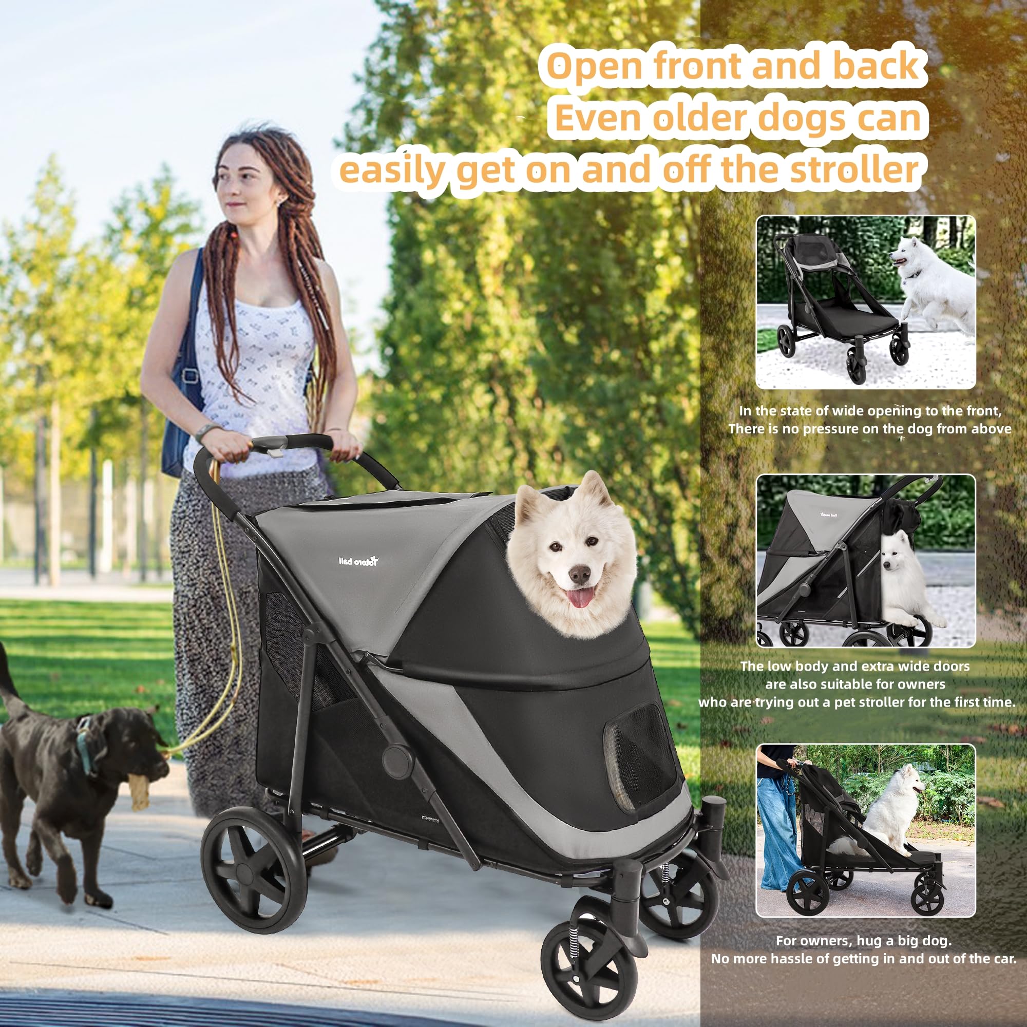 Dog Stroller For Medium/Large Dogs One-Click Folding 4 Wheel Pet Stroller Foldable Dog Stroller For 2 Dogs Jogger Stroller With