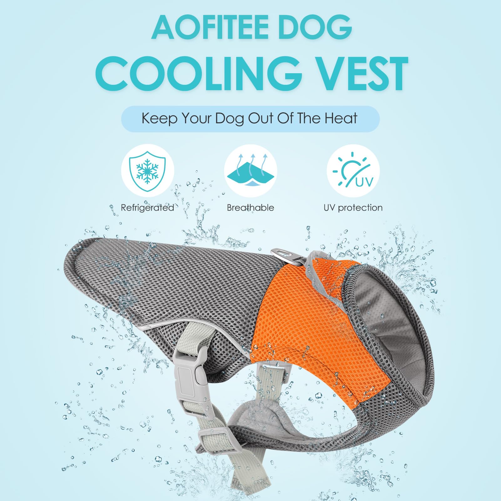 Aofitee Dog Cooling Vest, Lightweight Cooling Jacket For Dogs, Breathable Dog Cooler Shirt With Harness D-Ring, Pet Sun Shirt Uv