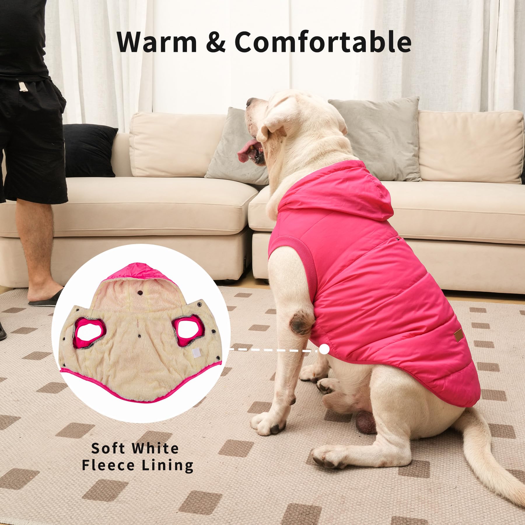 Vecomfy Fleece Lining Extra Warm Dog Hoodie In Winter For Medium Dogs Jacket Pet Coats With Hooded Pink L